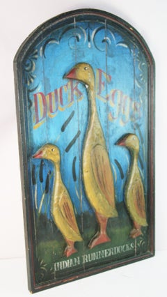 Hand-Painted Folk Art Duck Egg Farm Sign, Hardwood, Antique, 1940s