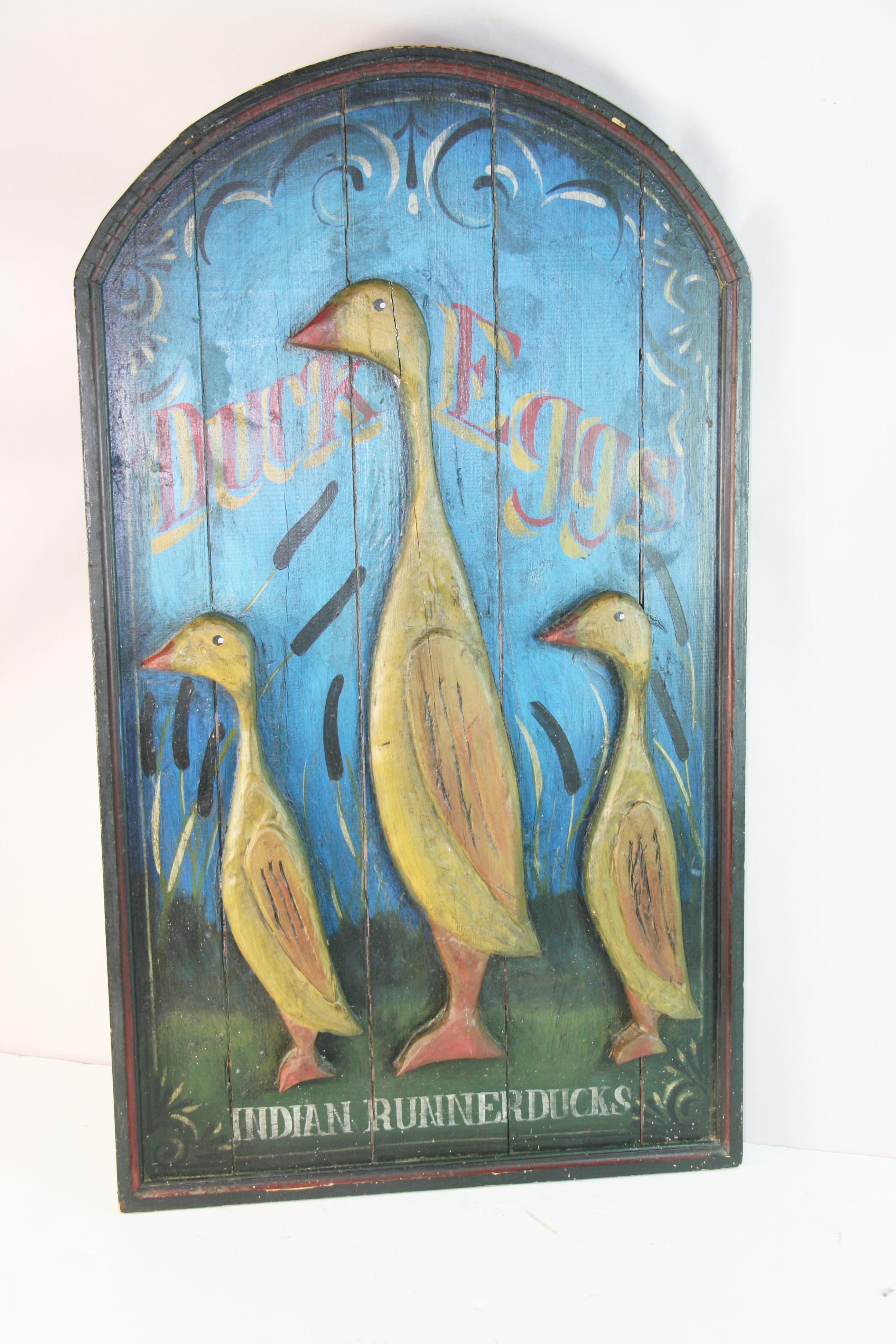Fatto a mano Insegna folkloristica della fattoria delle uova d'anatra del fiume Indiano in vendita