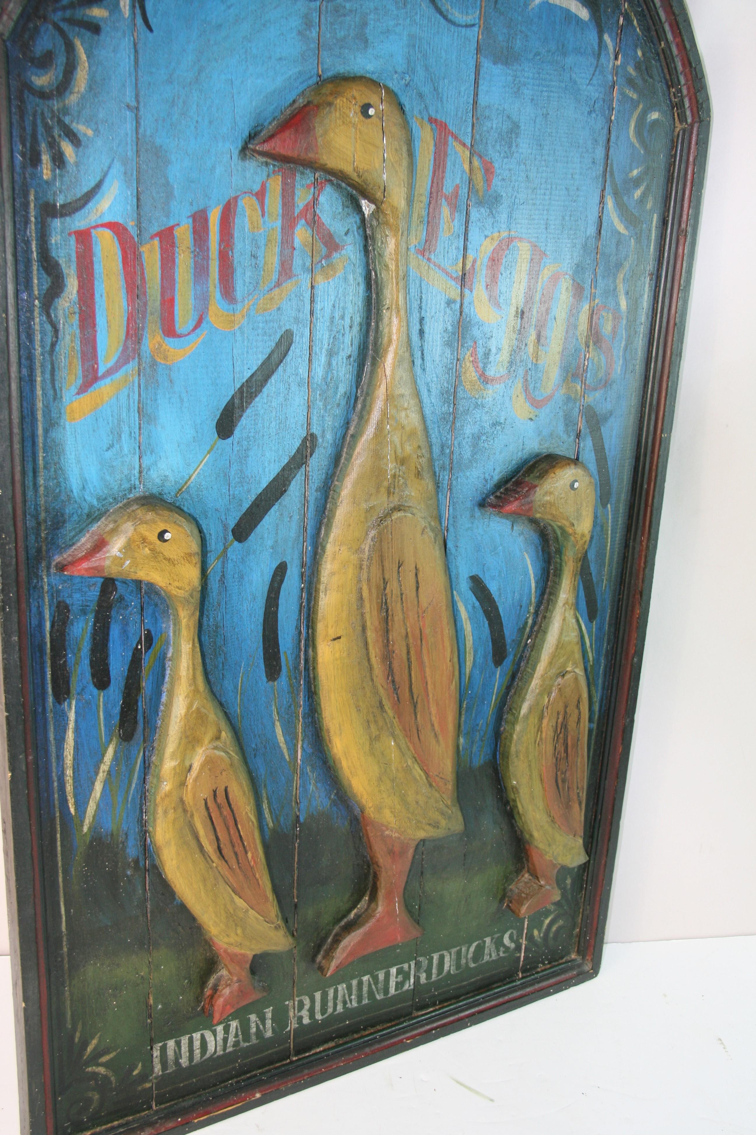 Metà XX secolo Insegna folkloristica della fattoria delle uova d'anatra del fiume Indiano in vendita