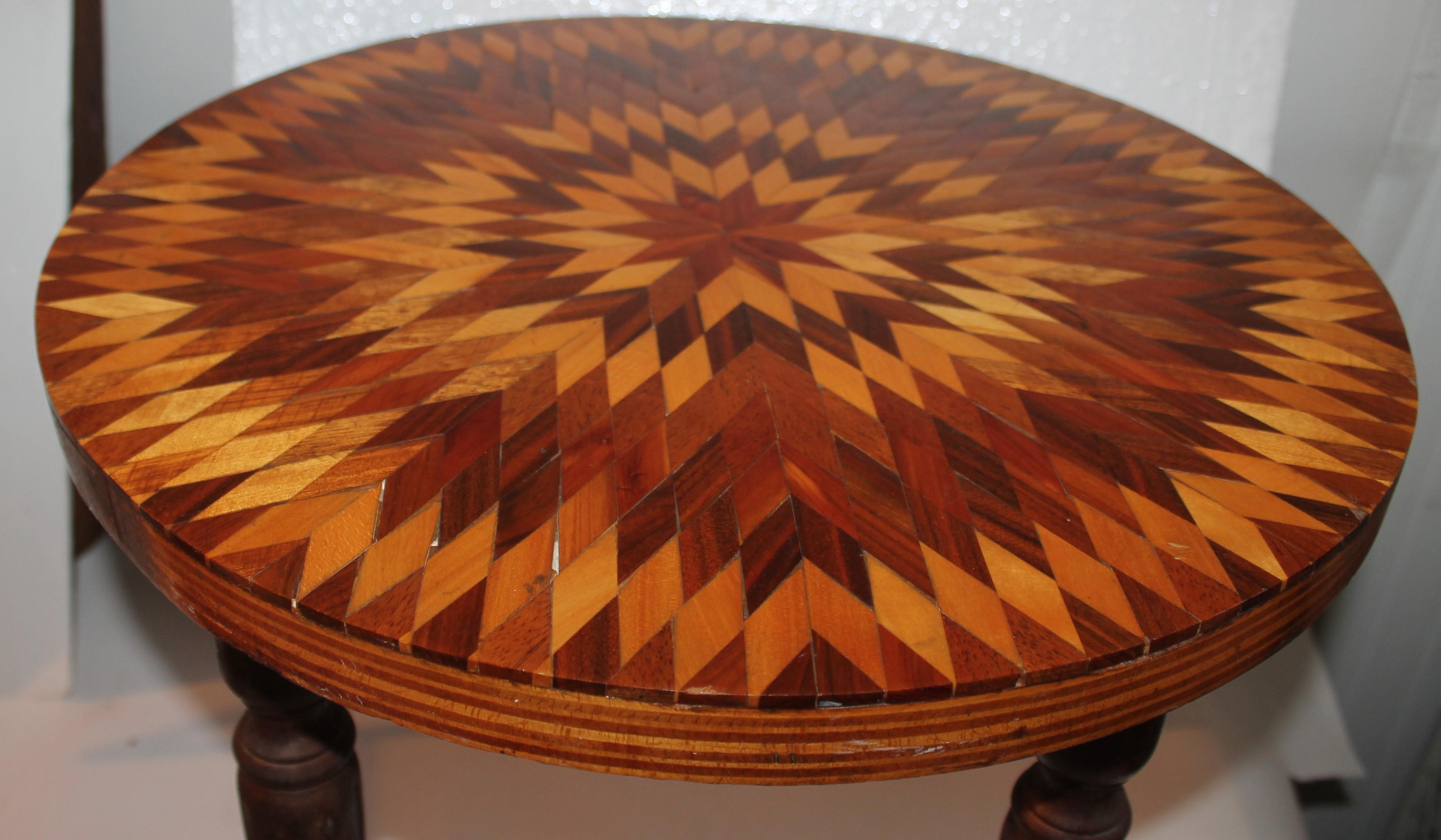 American Folk Art Inlaid Side Table with Starburst