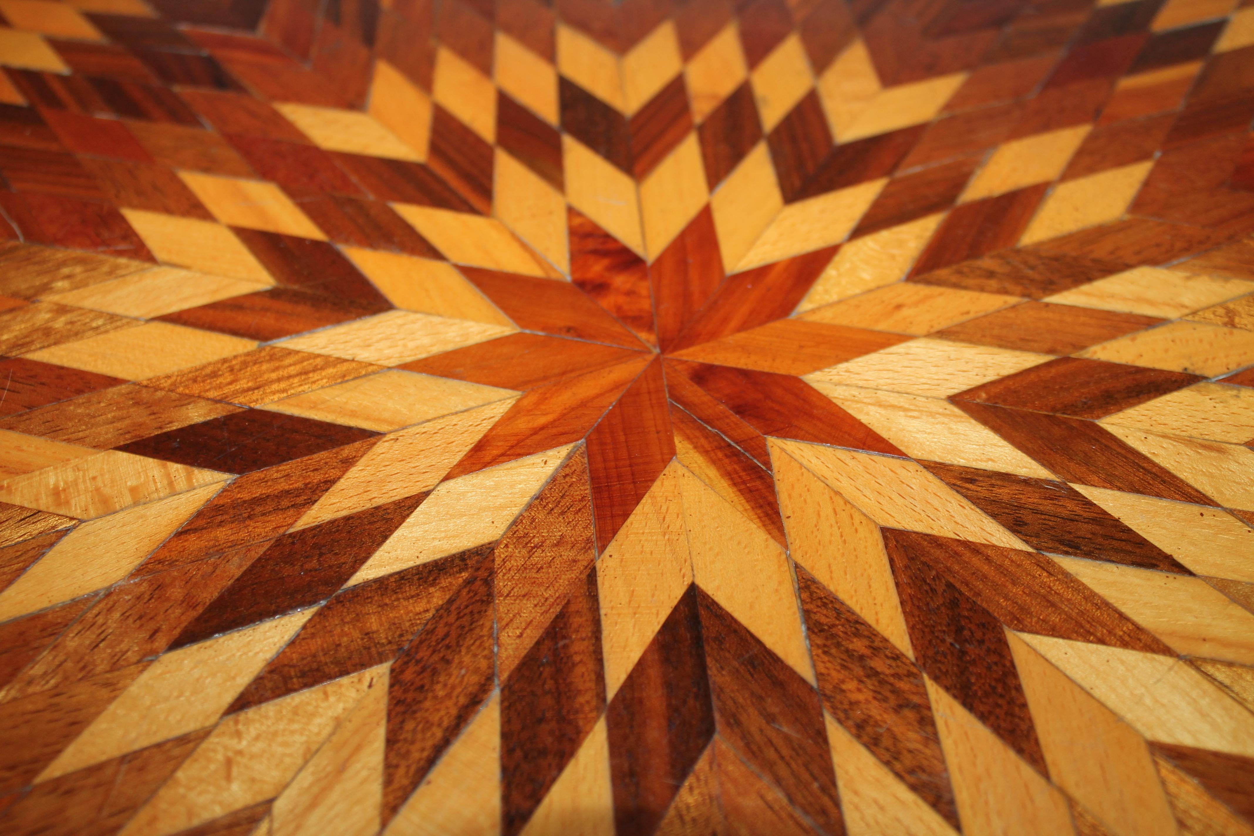 Hand-Crafted Folk Art Inlaid Side Table with Starburst