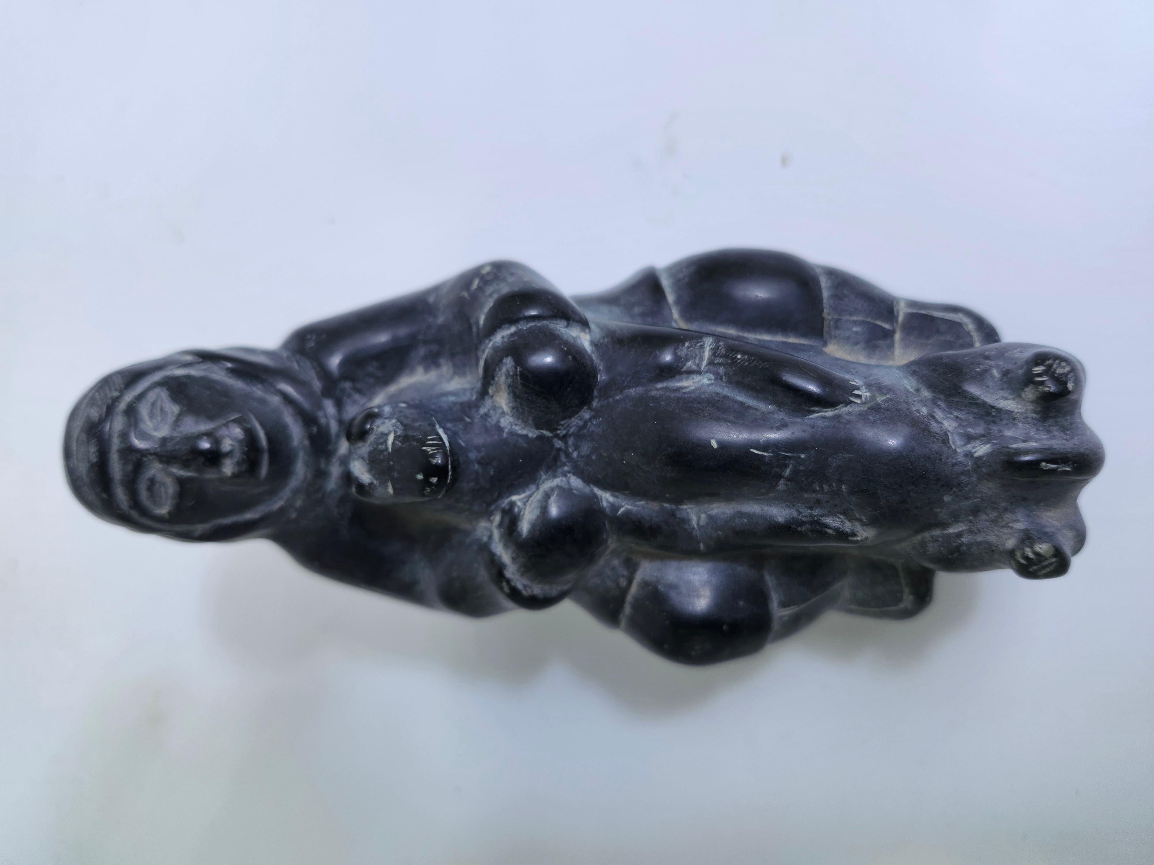 Folk Art Inuit Hand Carving of a Man with a Bear in Soapstone C1975 For Sale 3