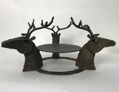Folk Art Iron Stand with Three Deer or Stag Heads
