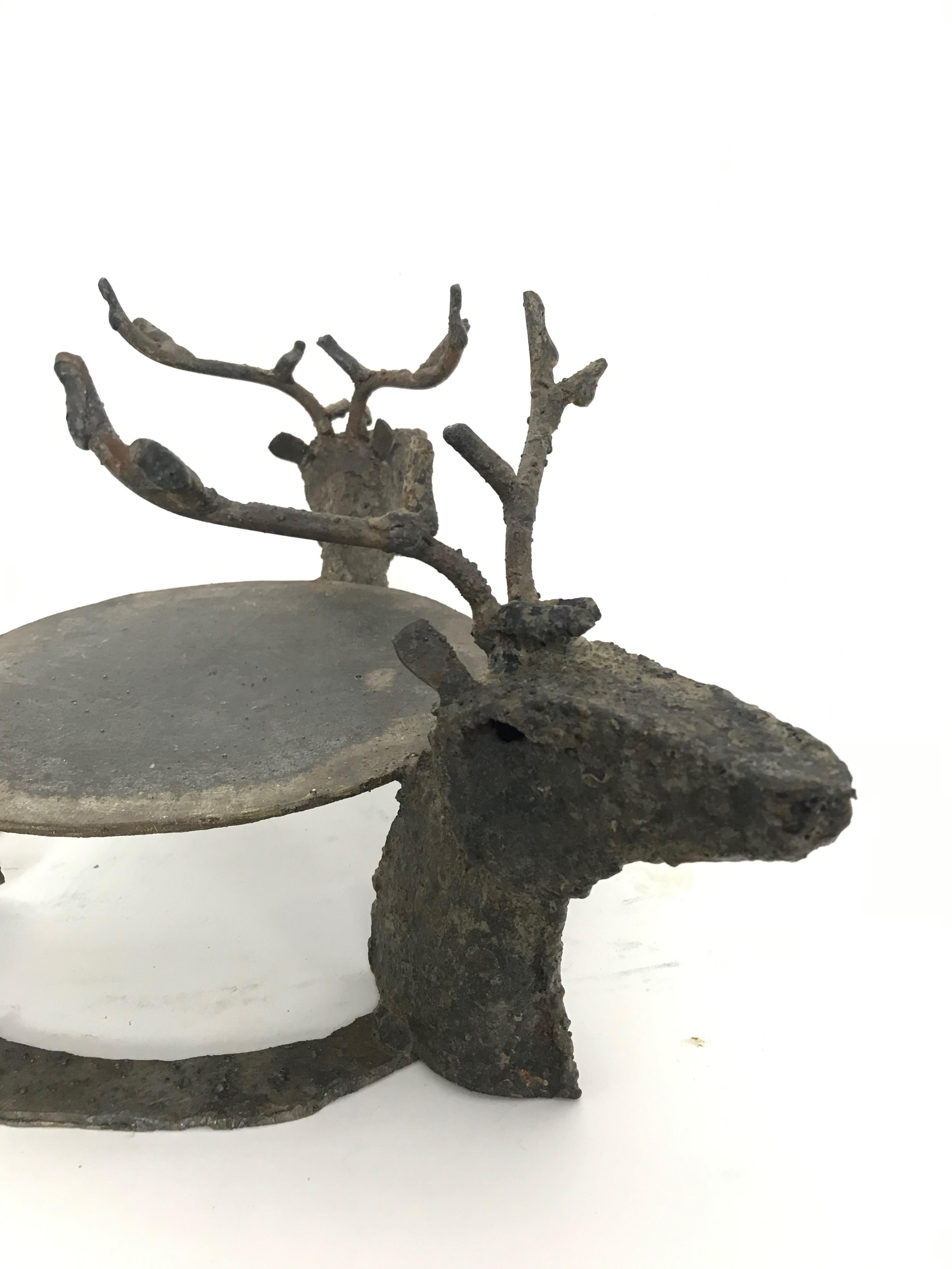 American Folk Art Iron Stand with Three Deer or Stag Heads