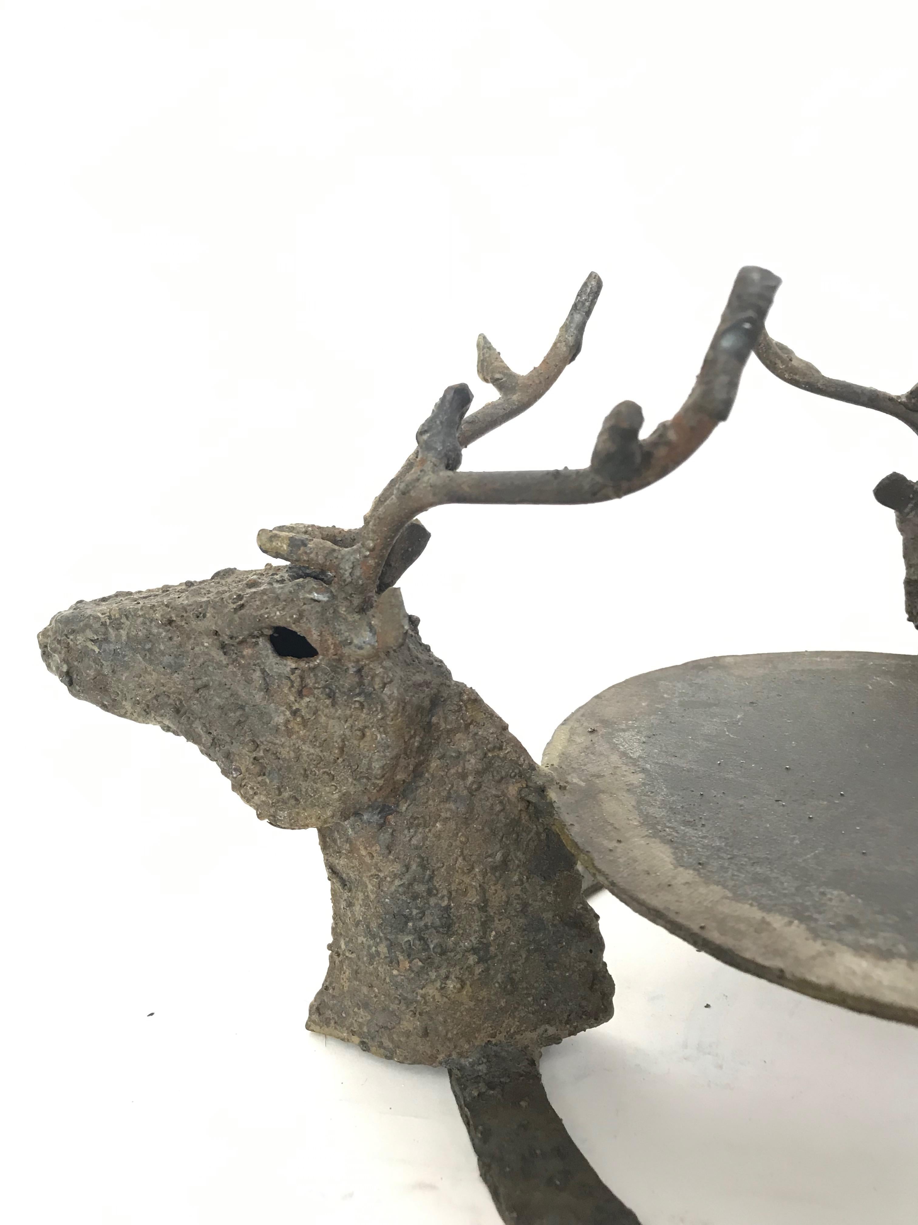 Folk Art Iron Stand with Three Deer or Stag Heads In Good Condition In Seattle, WA