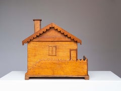 Folk Art Jewelry Box - Sewing Box, Wooden House Model, Mid-Century France 1950s