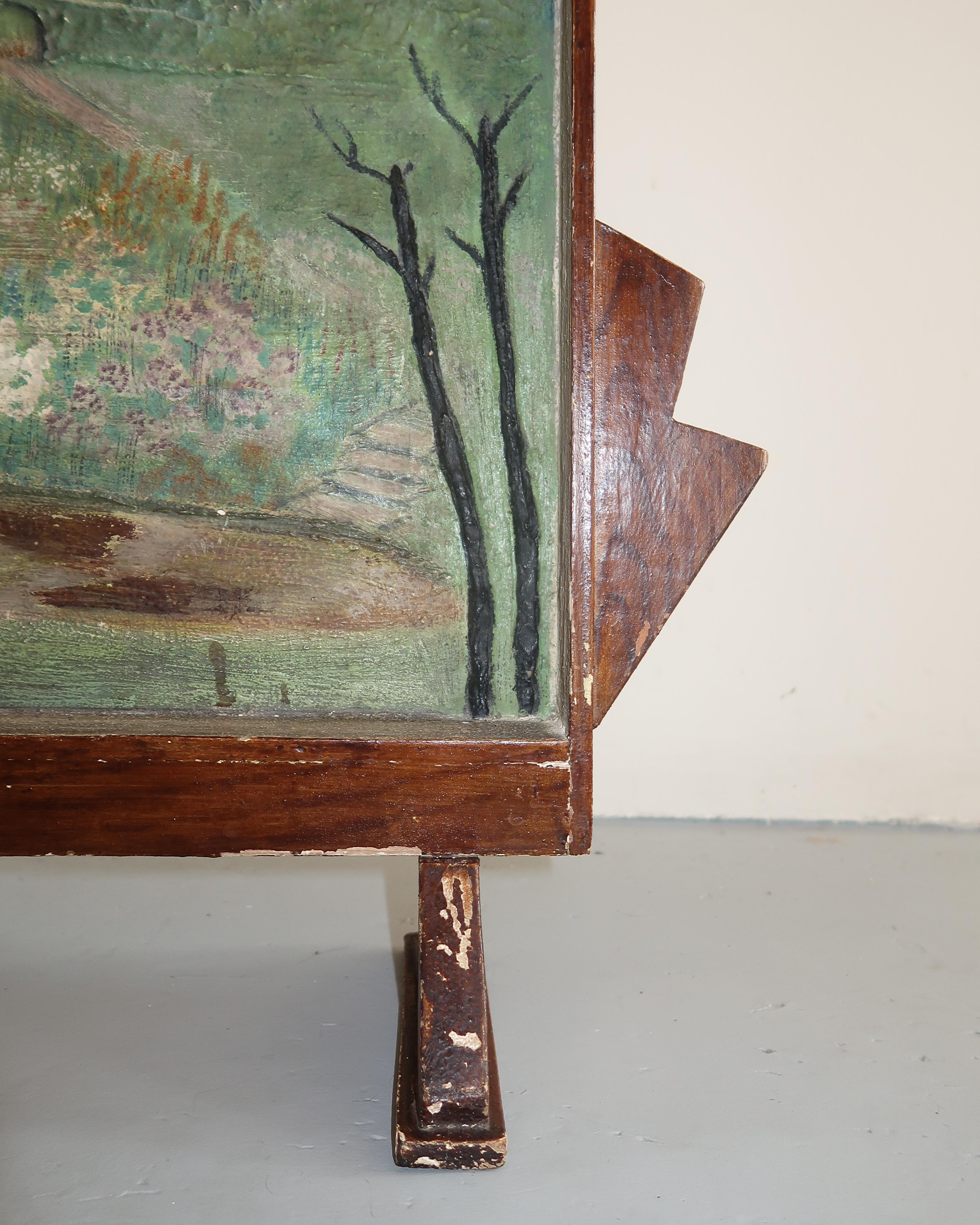 Folk Art Landscape Fire Screen For Sale 5