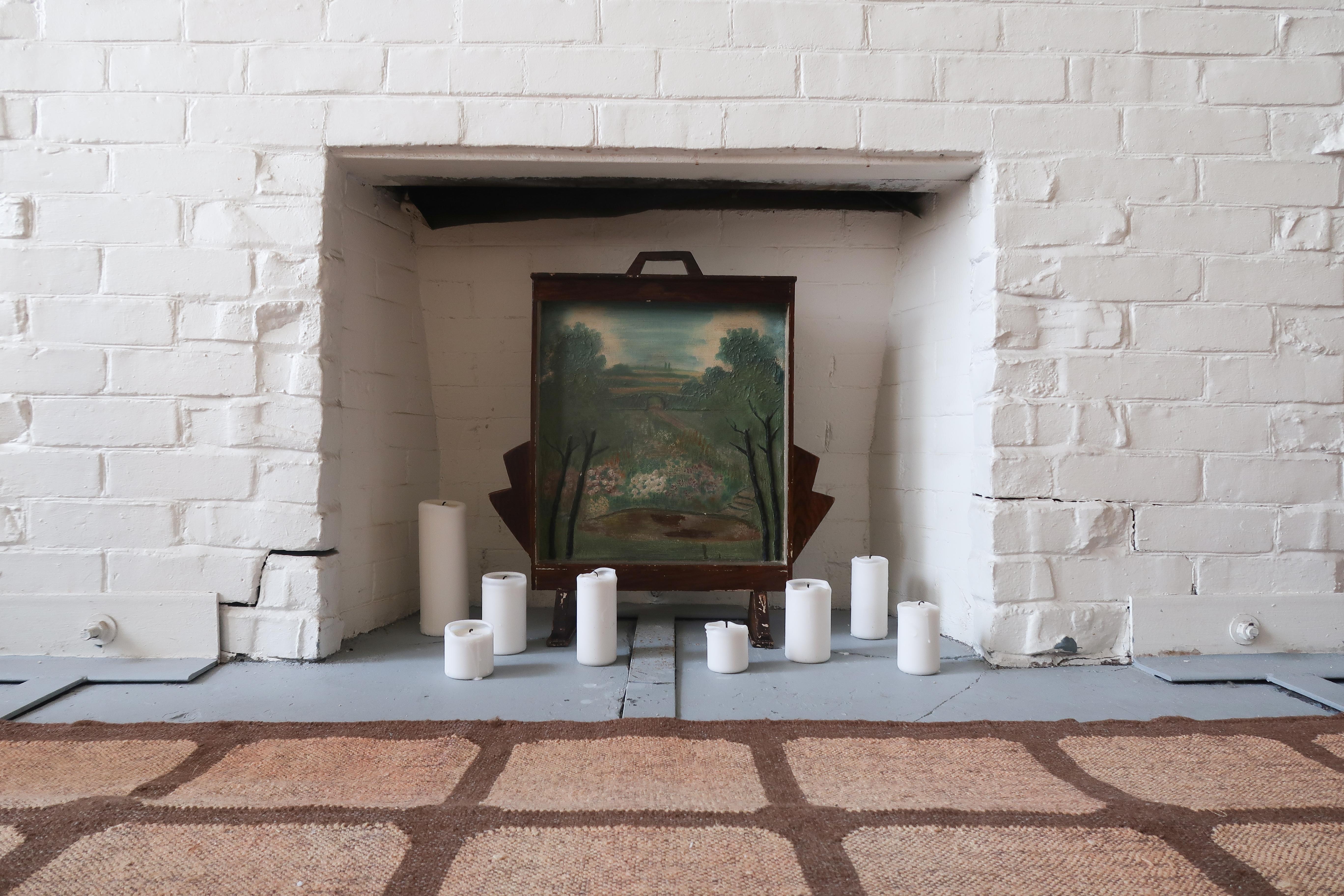 20th Century Folk Art Landscape Fire Screen For Sale