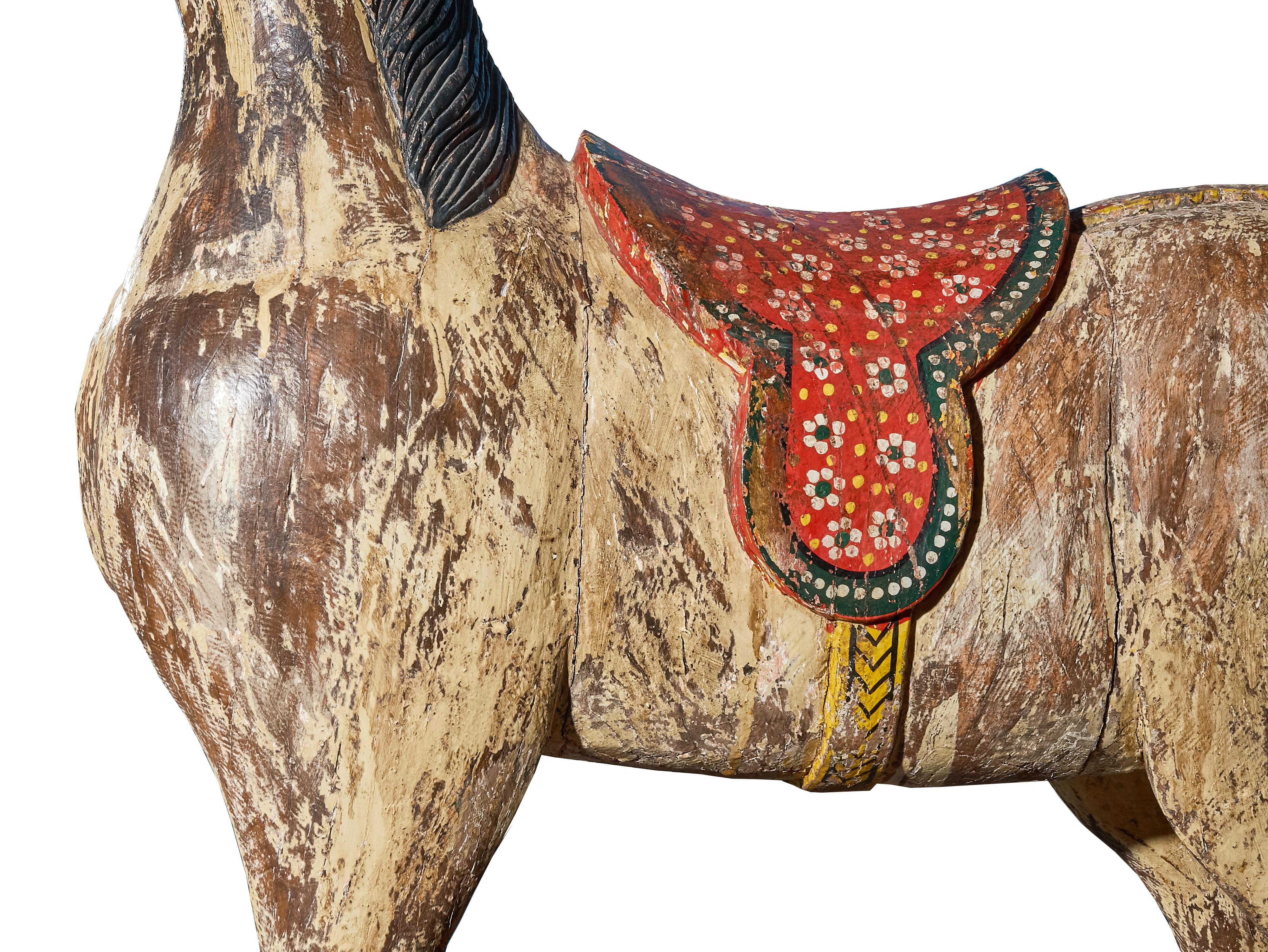 Mexican Folk Art Large Painted Horse on Wheels