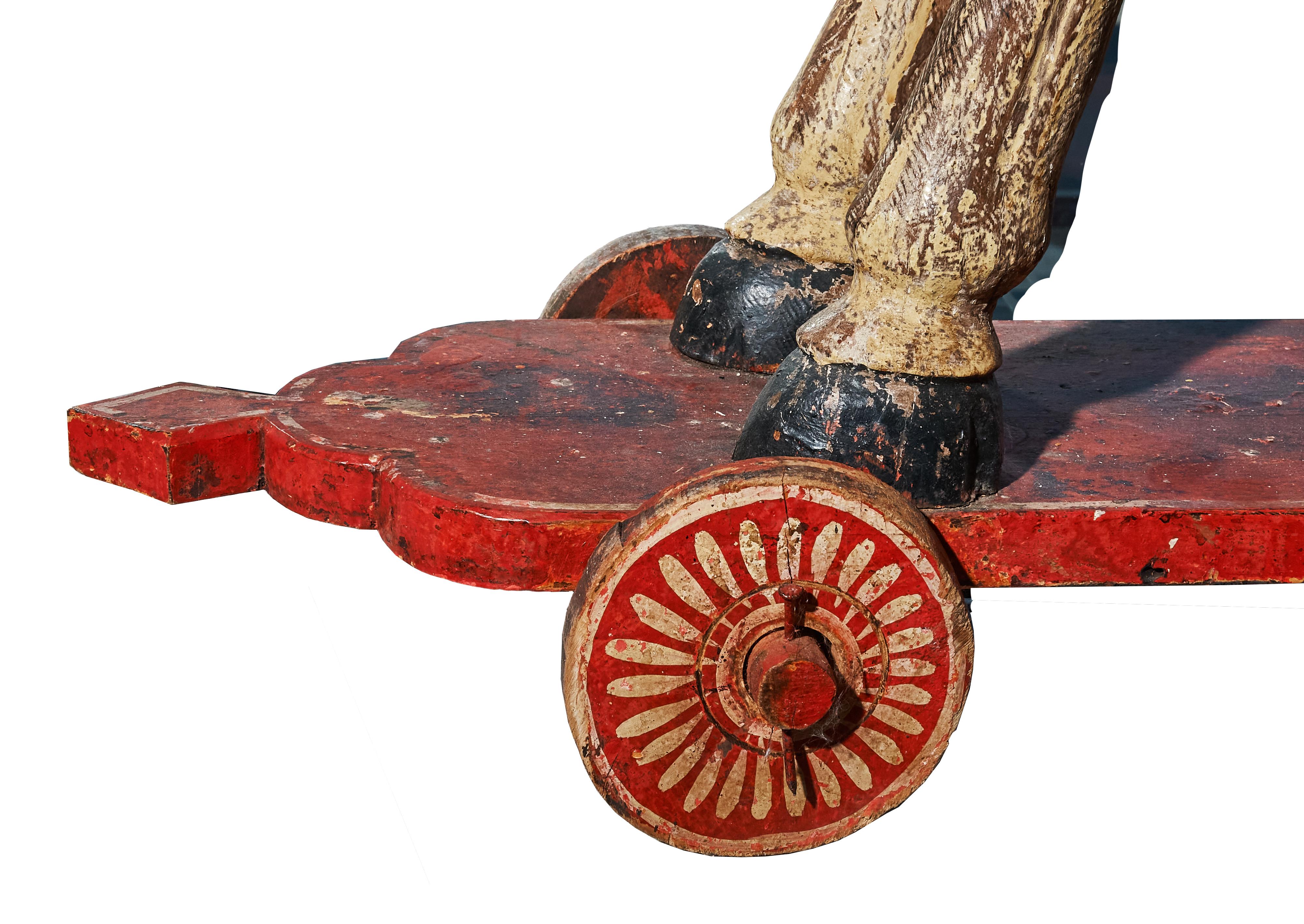 Folk Art Large Painted Horse on Wheels In Good Condition In Plymouth, MA