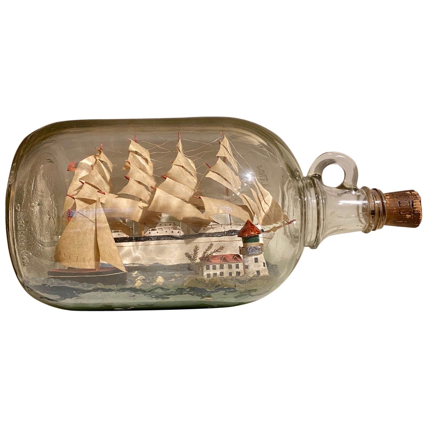 Folk Art Large Ship in a Bottle, Mid-20th Century
