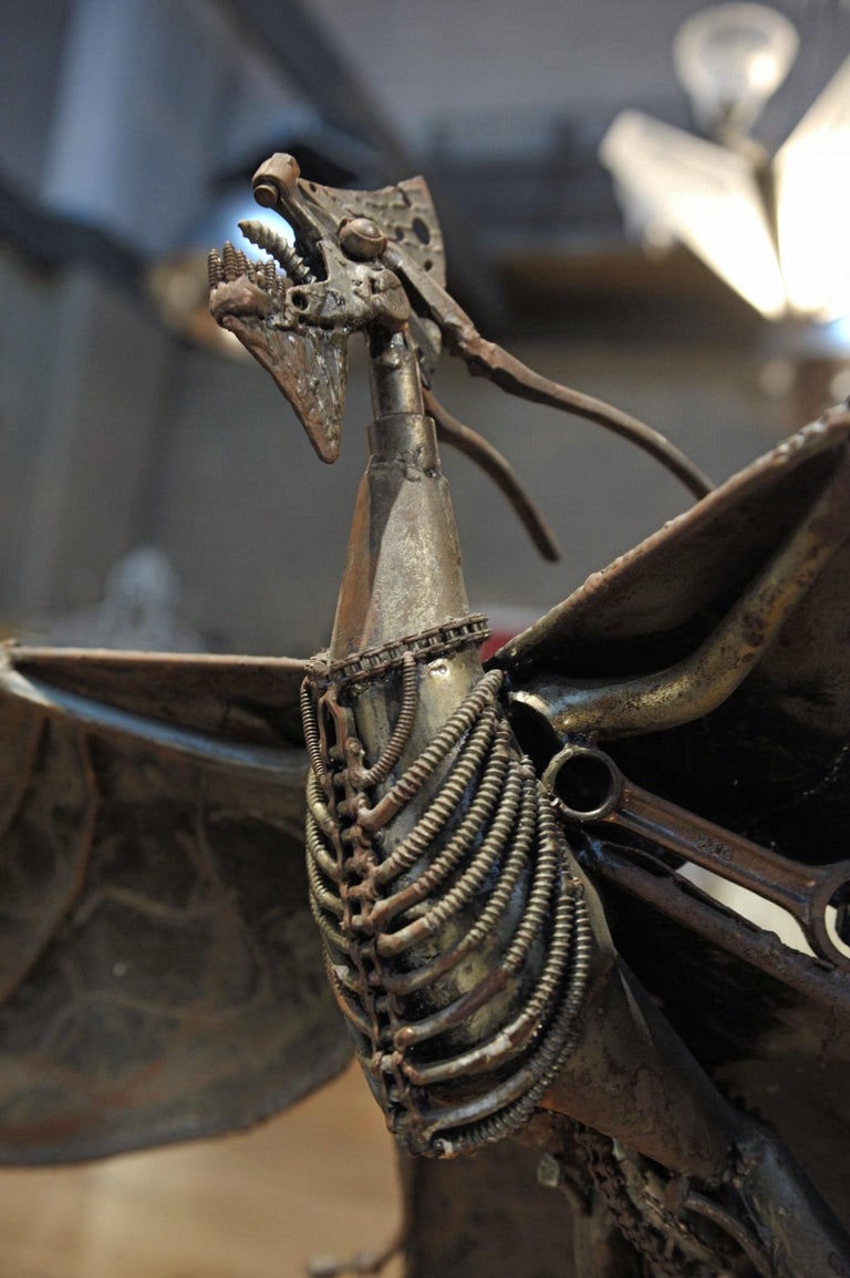 Folk Art Large Turning Dragon Metal Sculpture, circa 1960 For Sale at