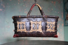 Folk Art Leather and Woven Rush Butchers Bag Initials BP Dated 1832