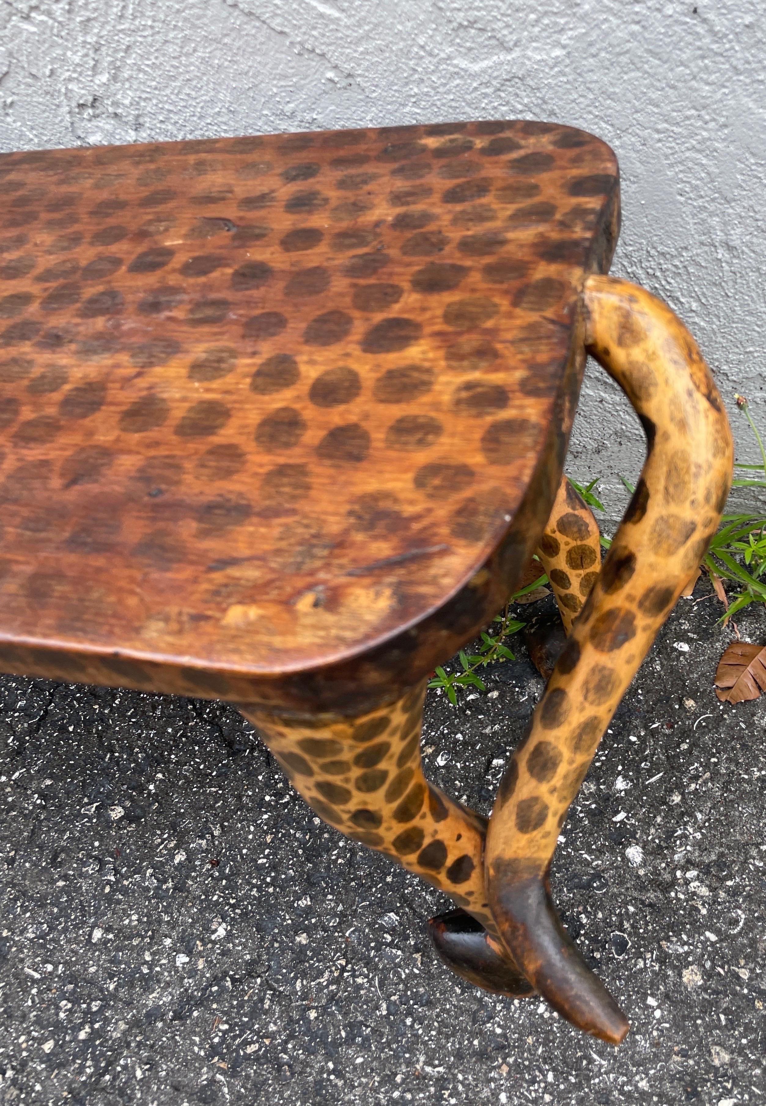 Folk Art Leopard Bench In Good Condition For Sale In West Palm Beach, FL