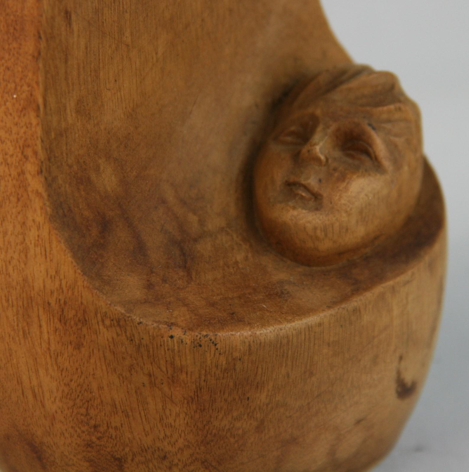 Mid-20th Century Folk Art Madonna and Child Carved Wood Sculpture, 1940's