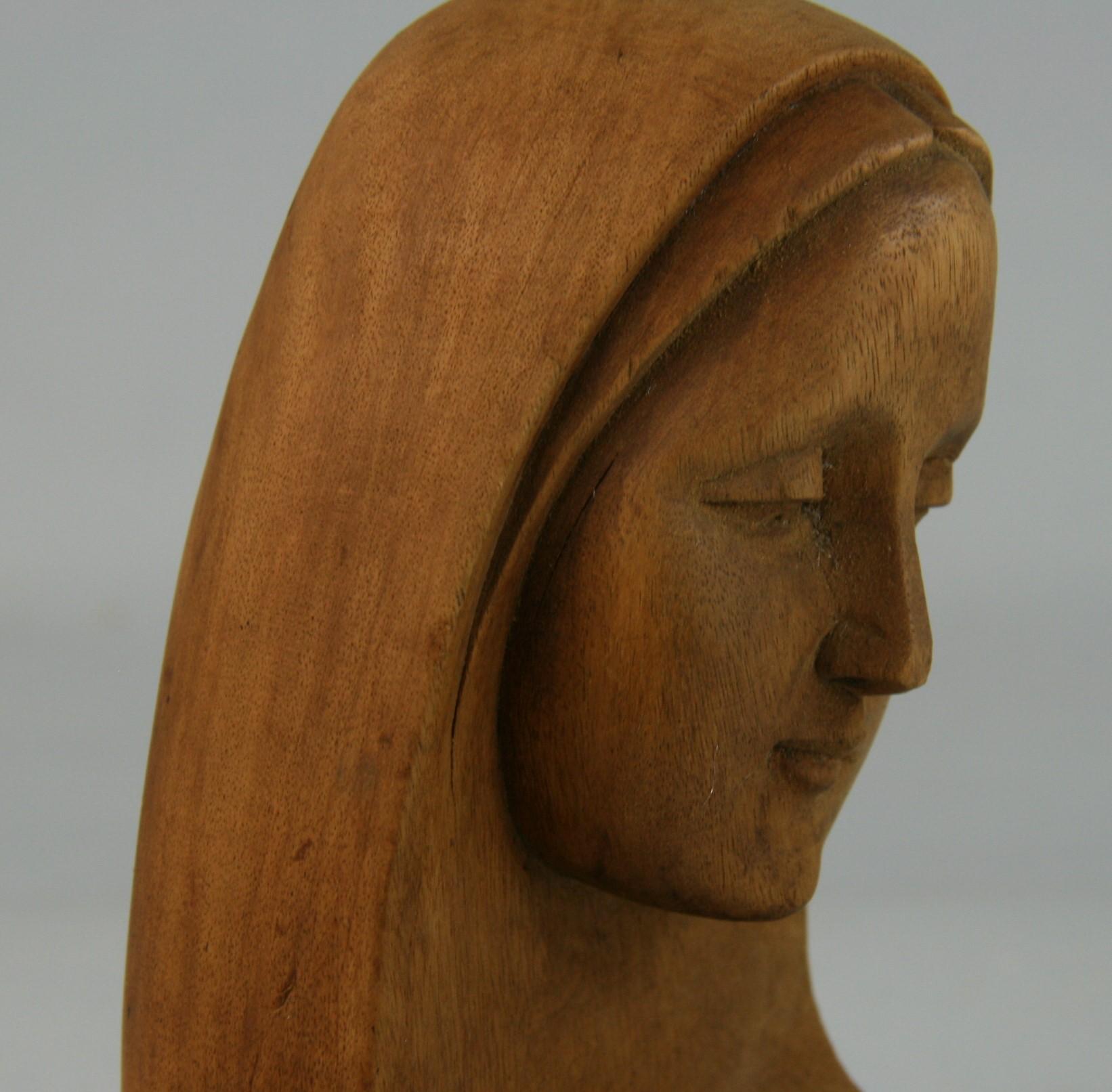 Folk Art Madonna and Child Carved Wood Sculpture, 1940's 1