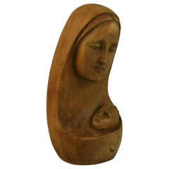 Folk Art Madonna and Child Carved Wood Sculpture, 1940's