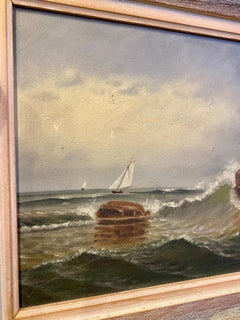 Folk Art Maine Rocky Coast Seascape, by D. A. Fisher, circa 1900