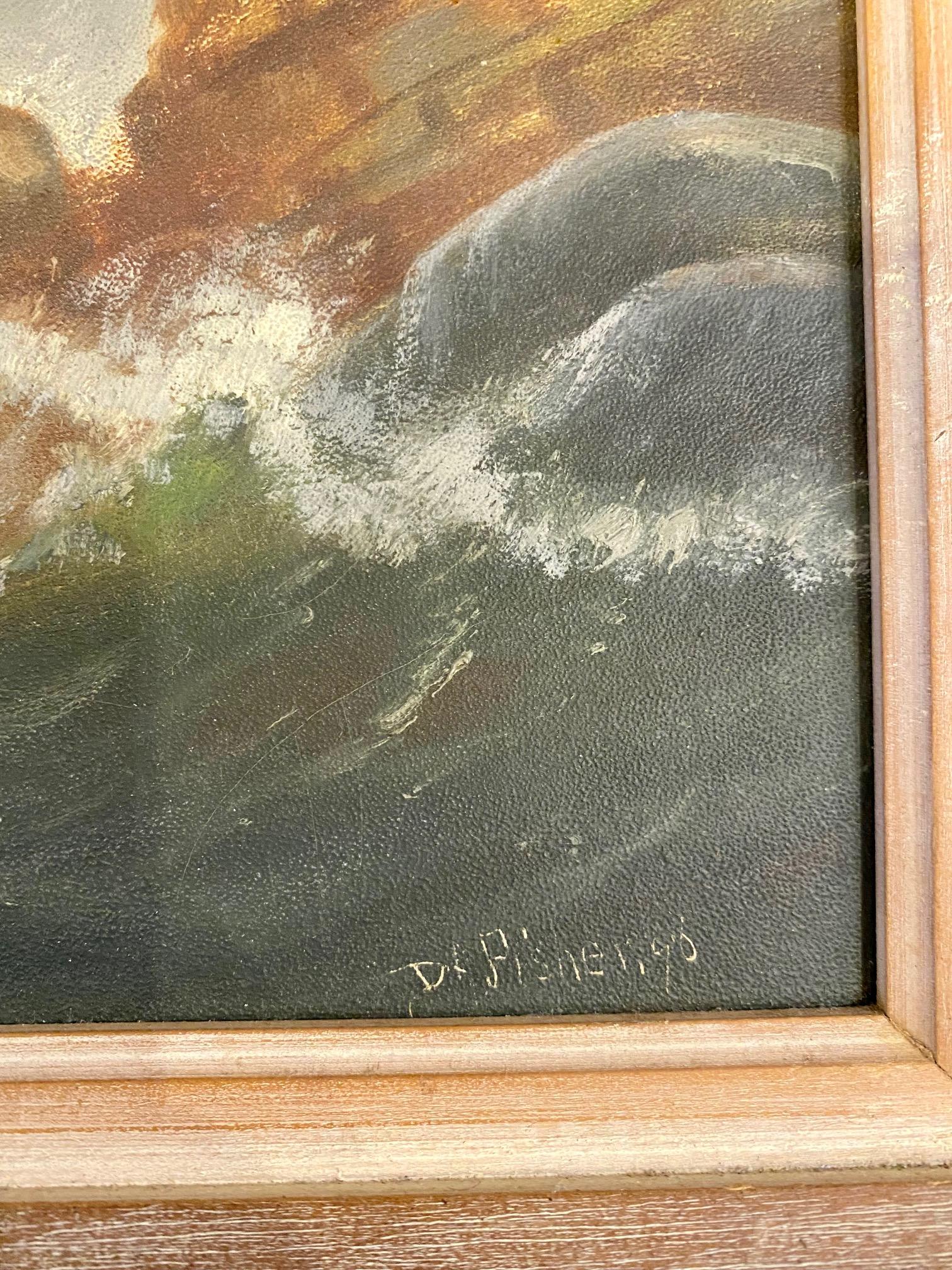 Hand-Painted Folk Art Maine Rocky Coast Seascape, by D. A. Fisher, circa 1900 For Sale