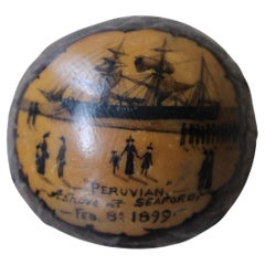 Folk Art Maritime Scrimshaw Shipwreck Tagua Nut "The Peruvian" 1899 E.E.Evans