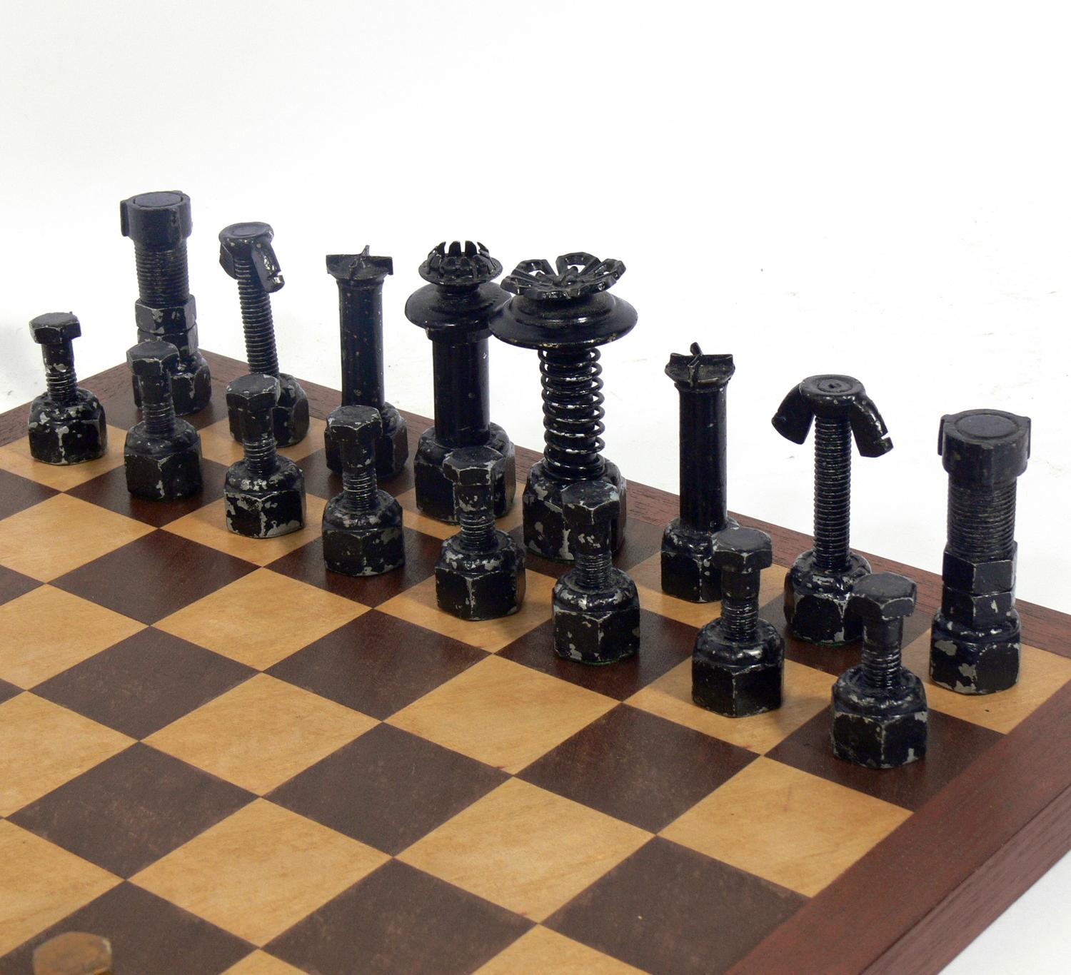 Metal Folk Art Mechanic's Chess Set