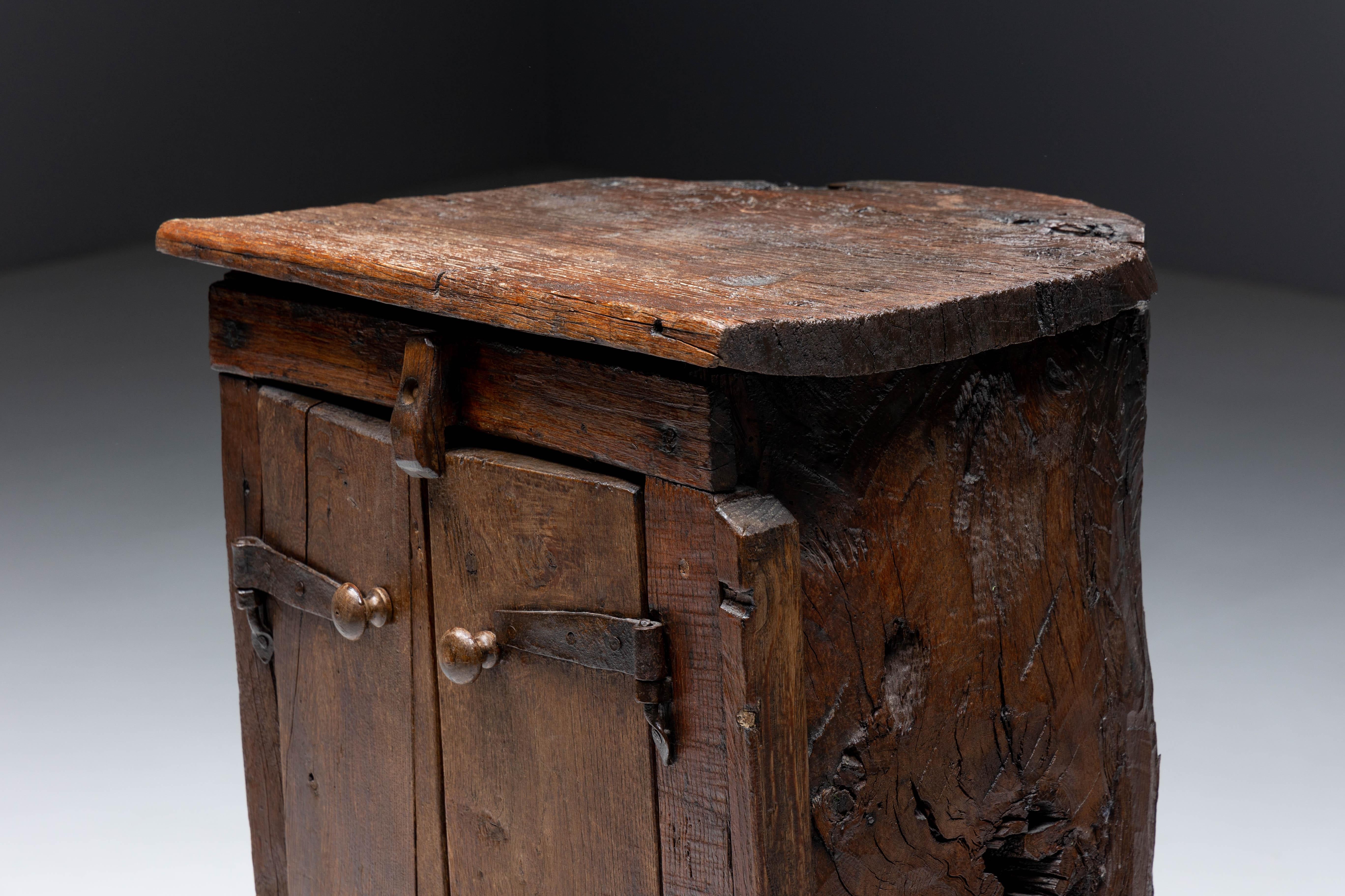 Wood Folk Art Monoxylite Cabinet, Denmark, 19th Century For Sale