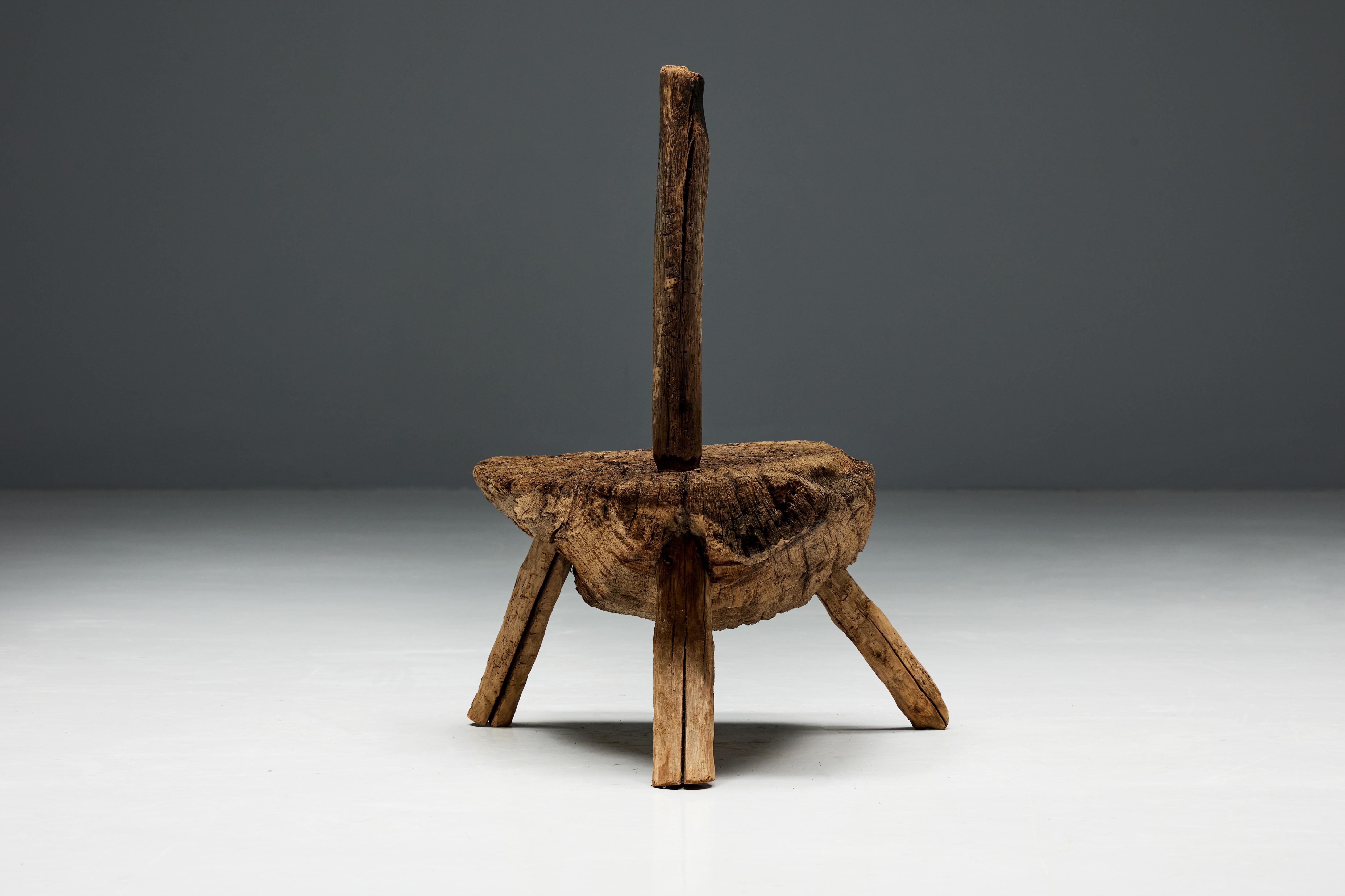 Folk Art Monoxylite Tripod Hearth Chair, France, 19th Century For Sale 2