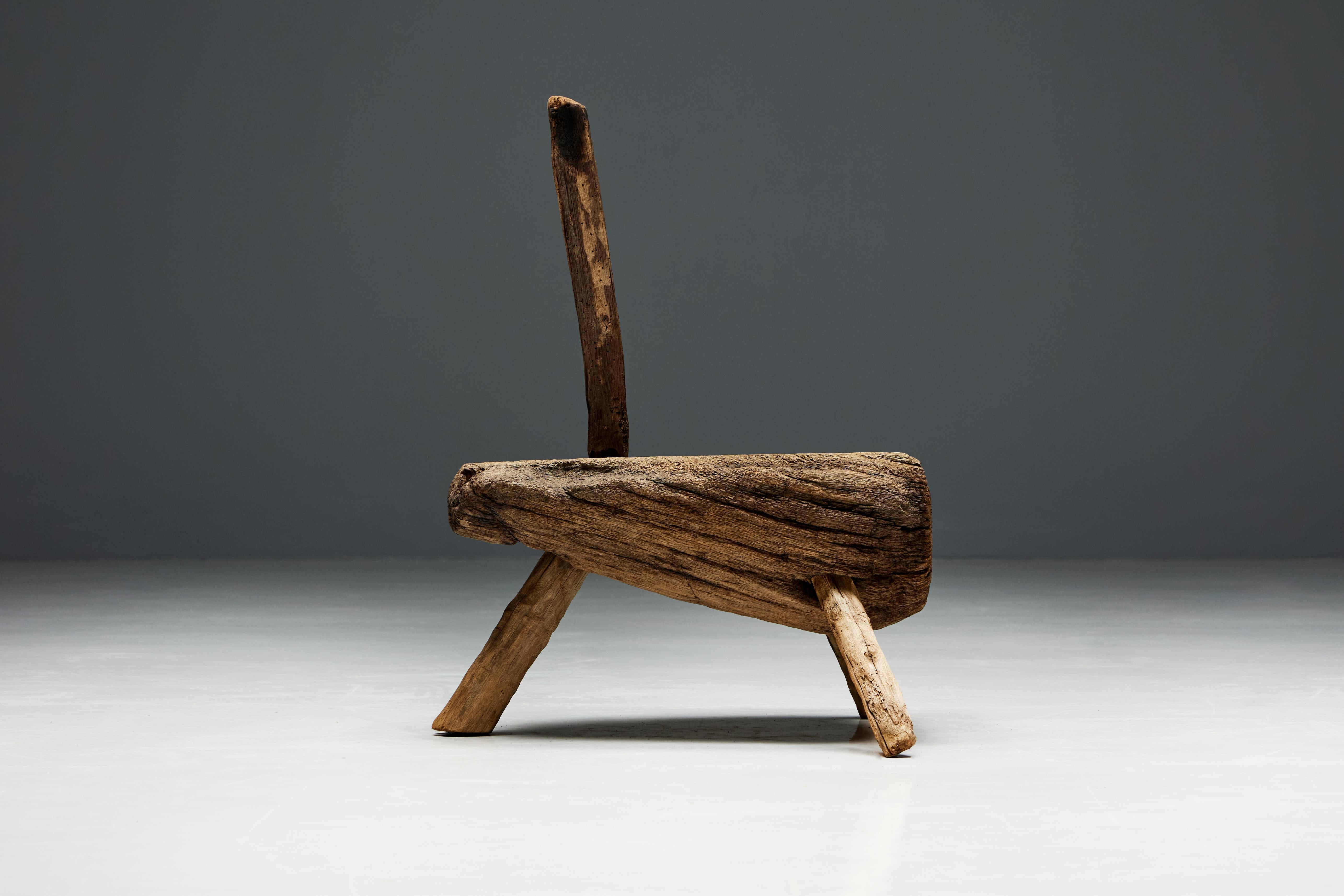 Folk Art Monoxylite Tripod Hearth Chair, France, 19th Century For Sale 3