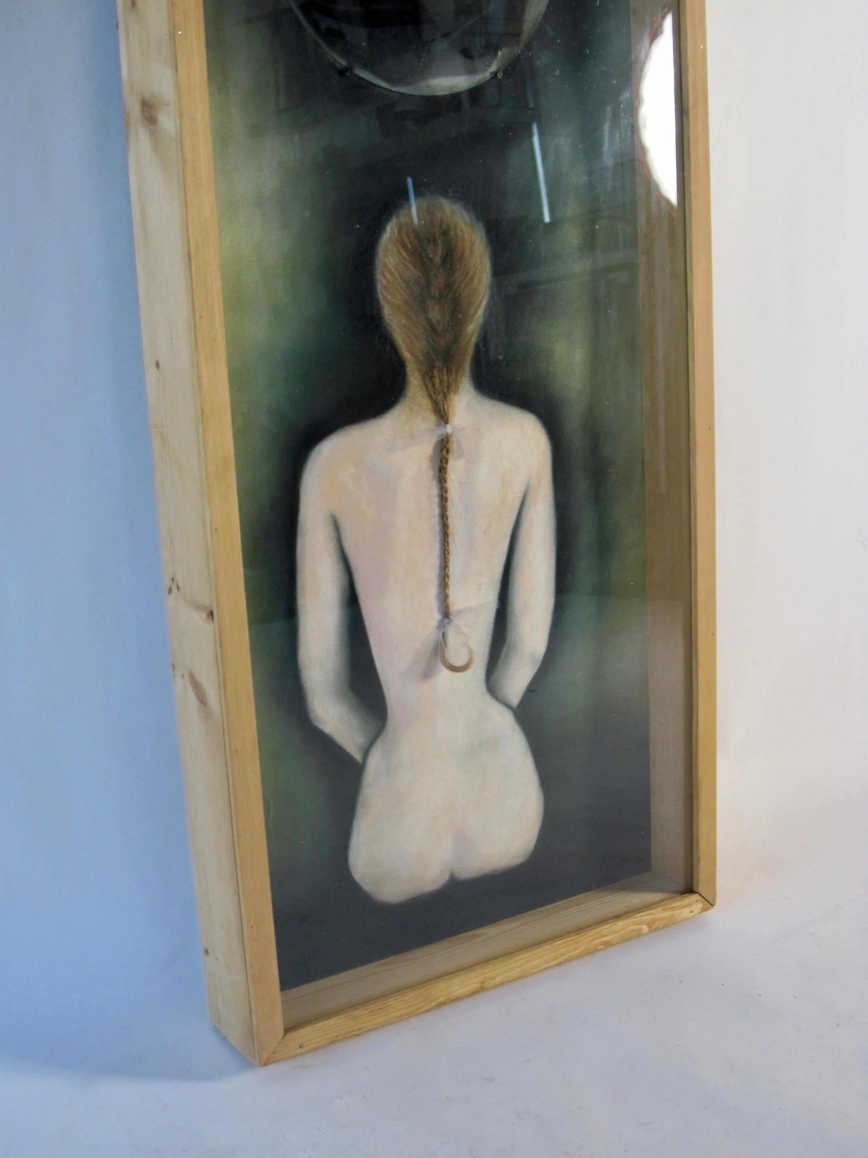 Folk Art Nude Female Figure Shadow Box Painting In Good Condition For Sale In Ferndale, MI