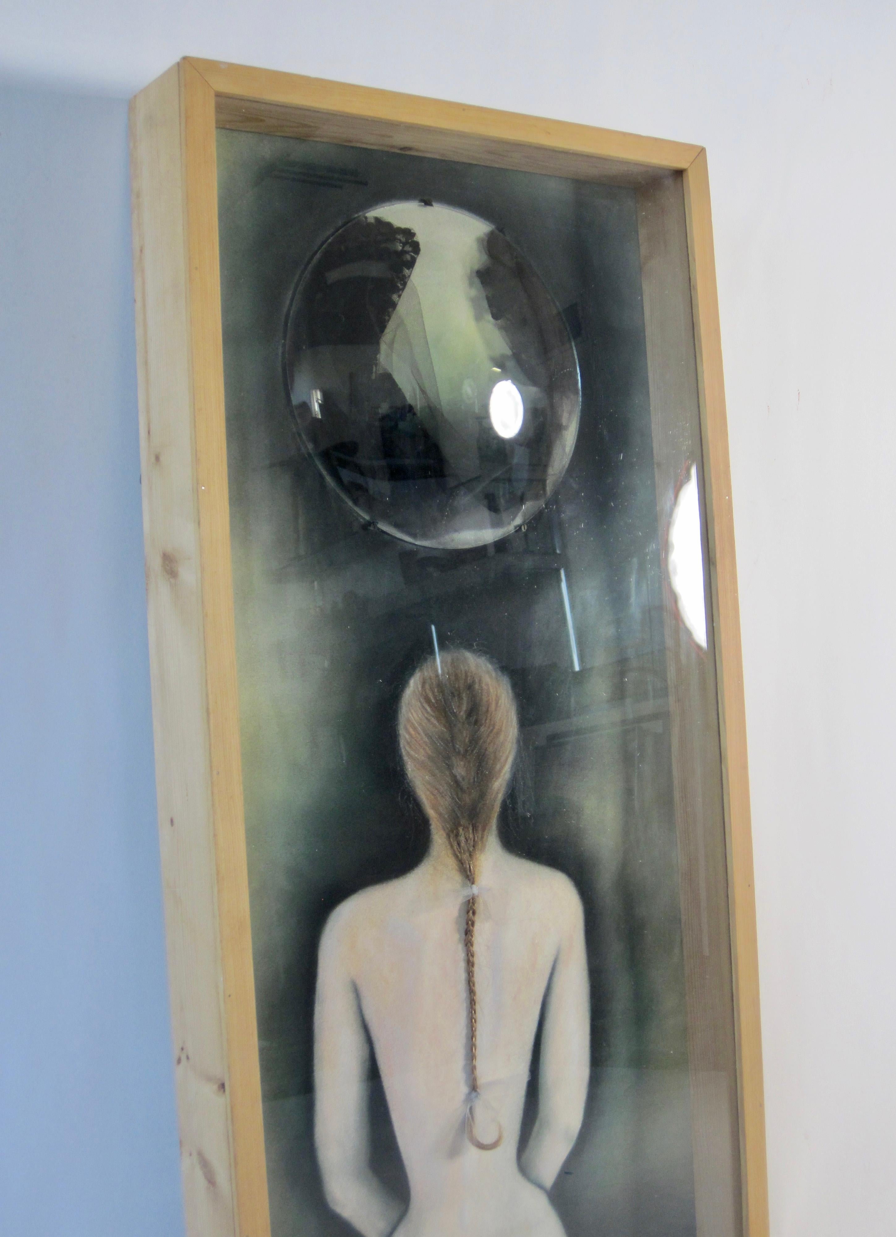 20th Century Folk Art Nude Female Figure Shadow Box Painting For Sale