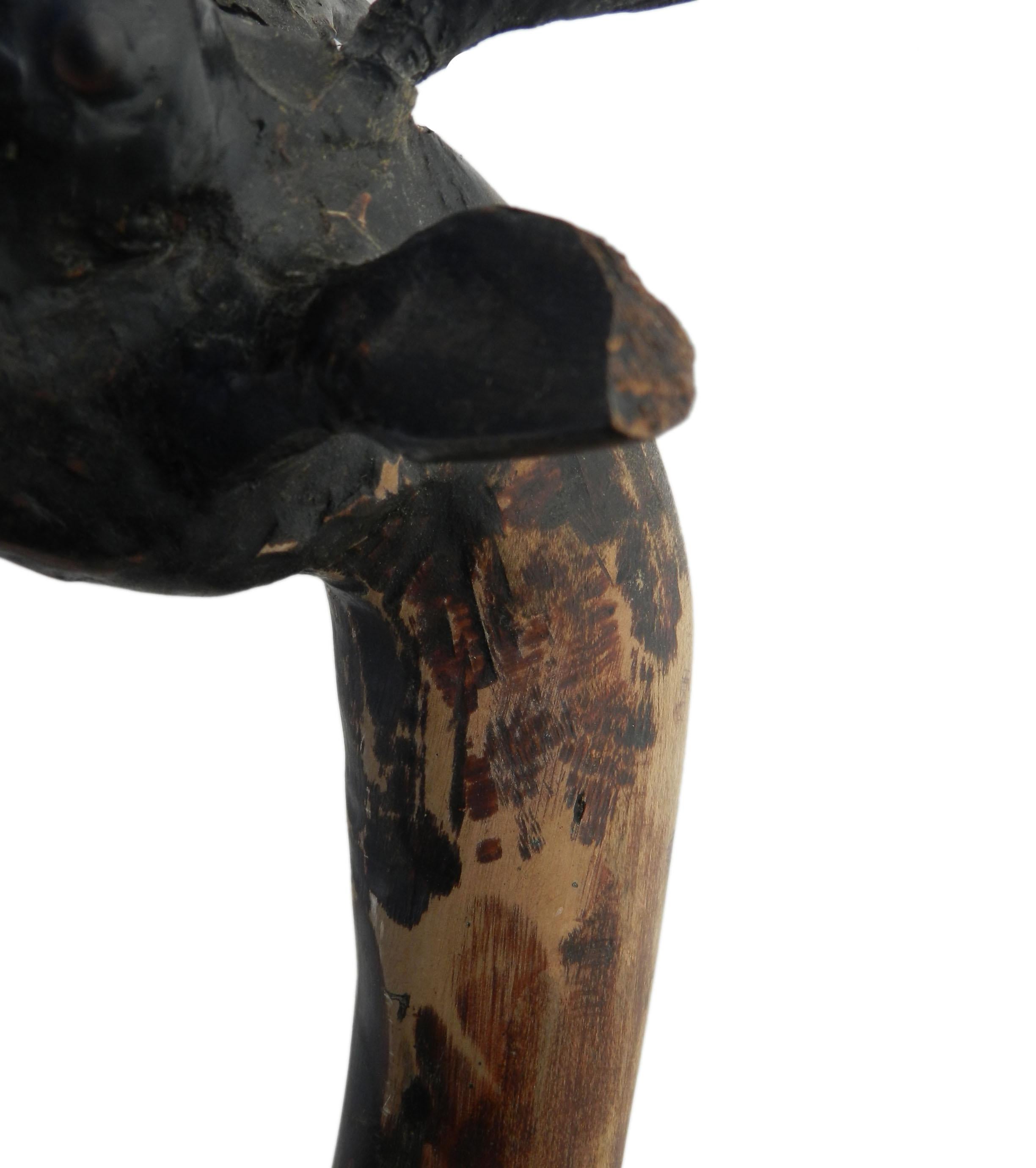 Folk Art Moose Head Walking Stick English Midcentury In Good Condition For Sale In Mimizan, FR