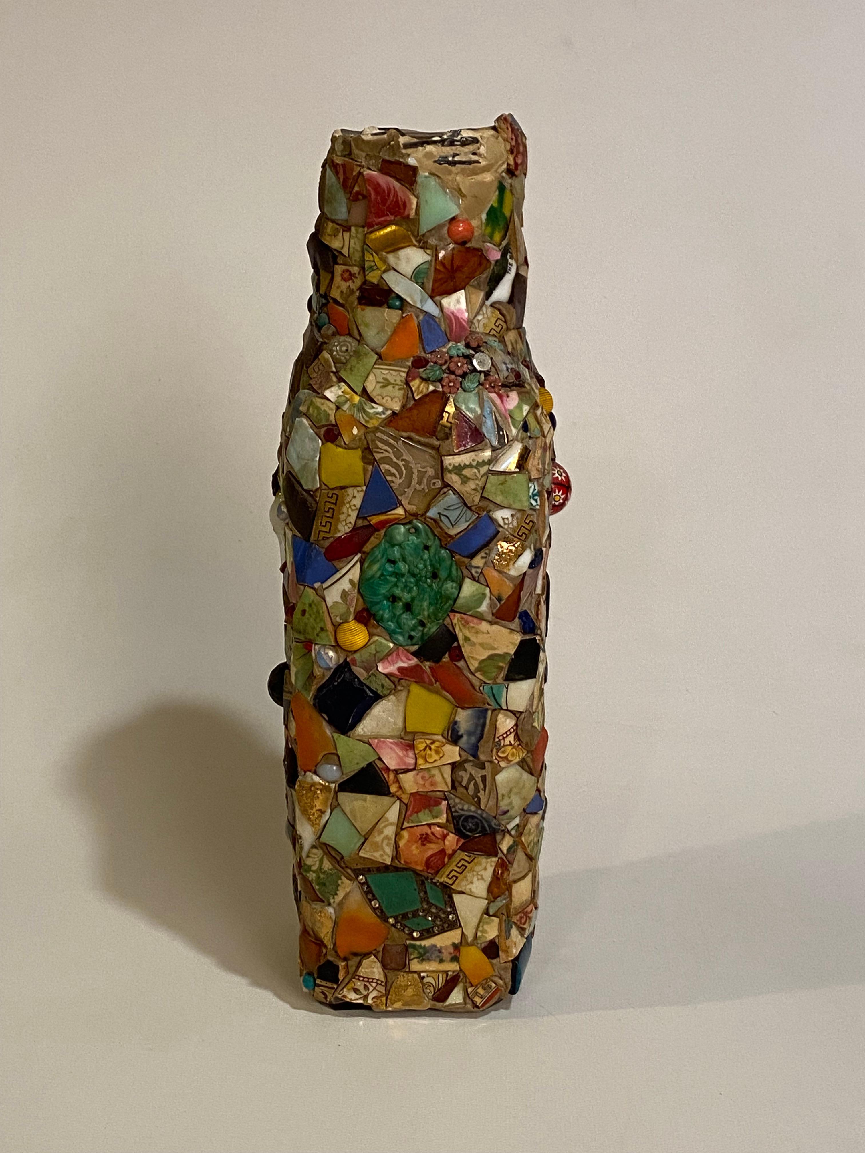 American Folk Art Mosaic Bottle For Sale