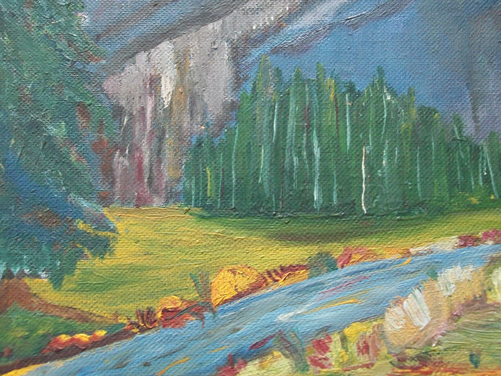 Canadian Folk Art Mountain Landscape Painting - Initialed & Dated - Canada - Circa 1956 For Sale