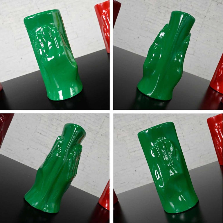 Folk Art Multi Color Molded Plastic or Acrylic Hand Vases Set of 7 For Sale 6