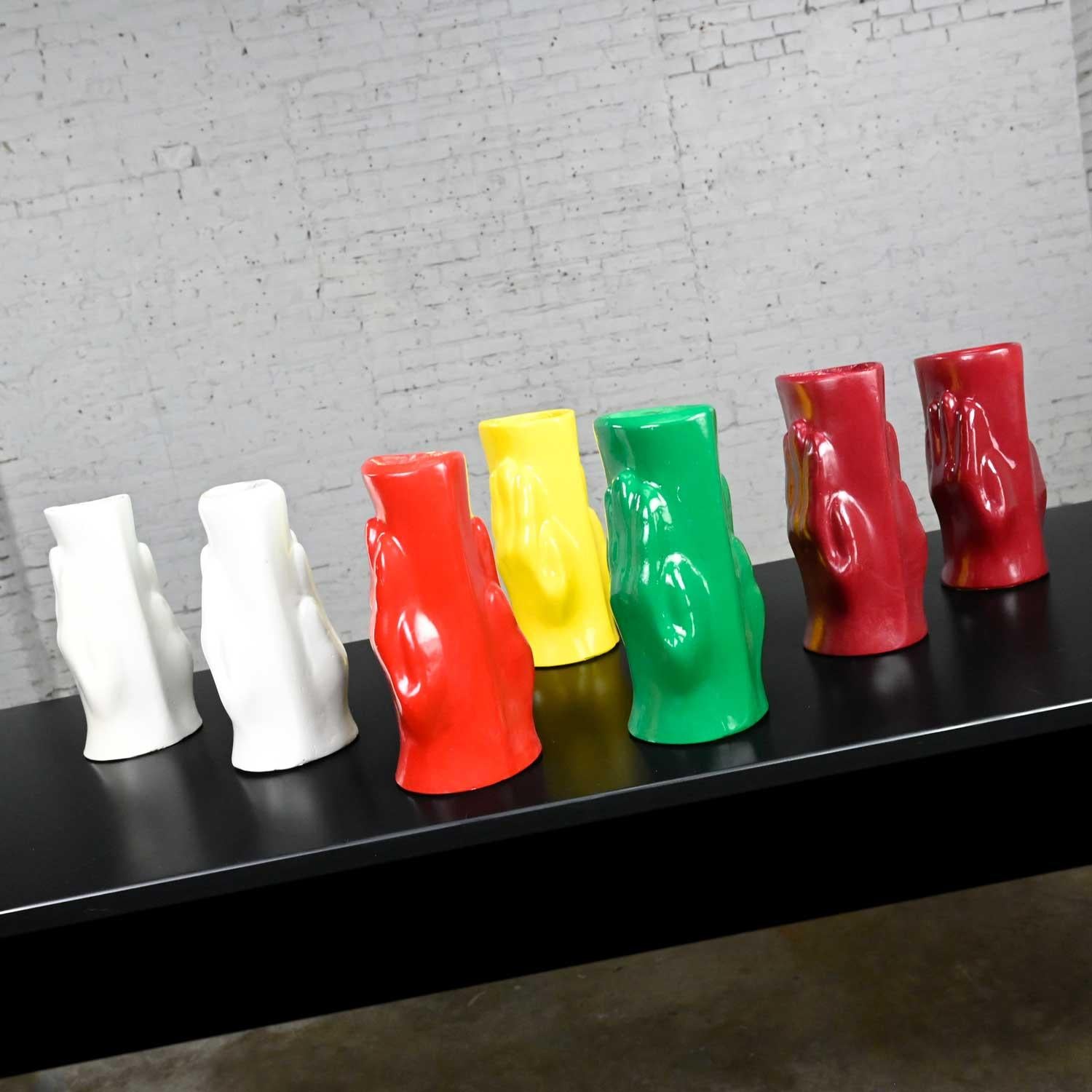Folk Art Multi Color Molded Plastic or Acrylic Hand Vases Set of 7 For Sale 9