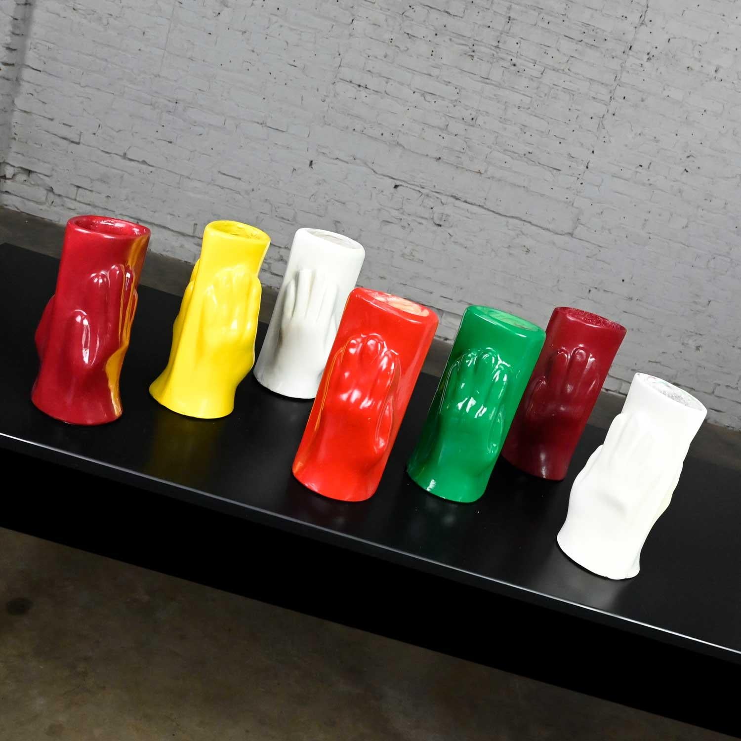 Folk Art Multi Color Molded Plastic or Acrylic Hand Vases Set of 7 For Sale 10