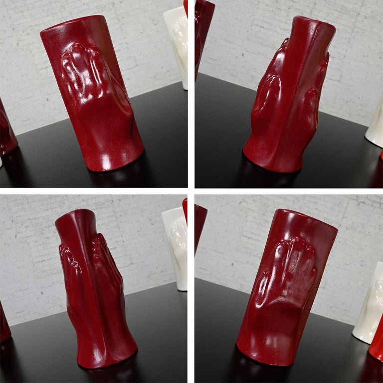 Folk Art Multi Color Molded Plastic or Acrylic Hand Vases Set of 7 For Sale 3