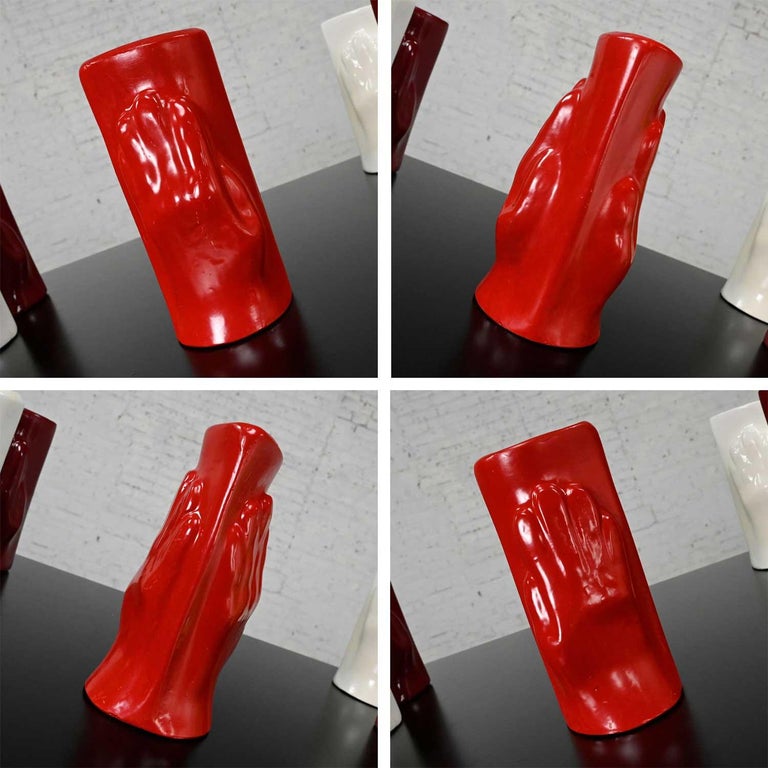 Folk Art Multi Color Molded Plastic or Acrylic Hand Vases Set of 7 For Sale 4