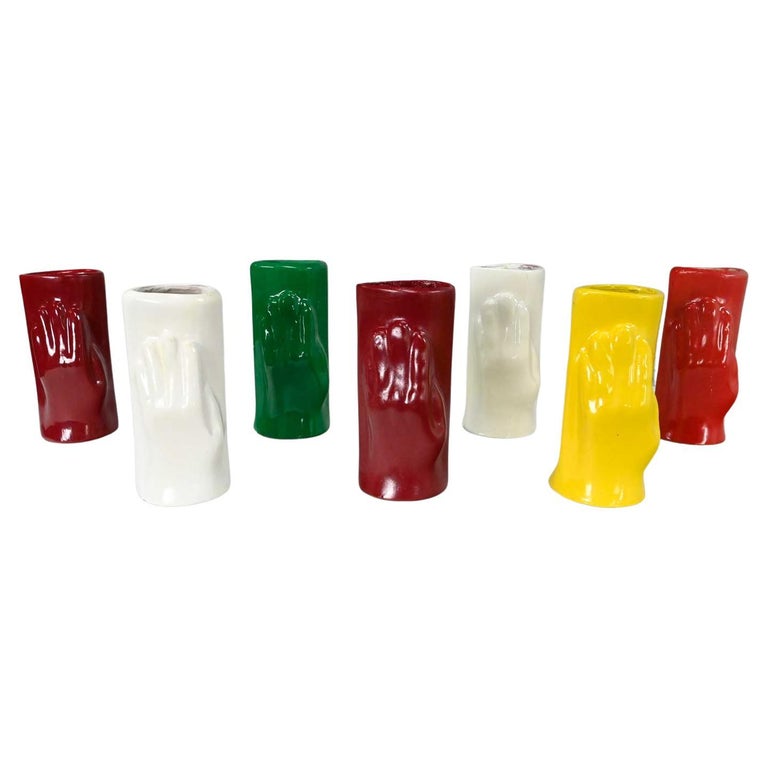 Folk Art Multi Color Molded Plastic or Acrylic Hand Vases Set of 7 For Sale