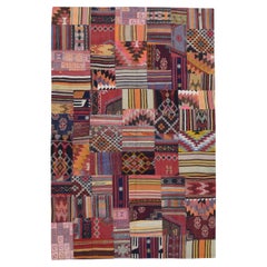Tapis artisanal multicolore à motifs patchwork en laine 6'8''x10'