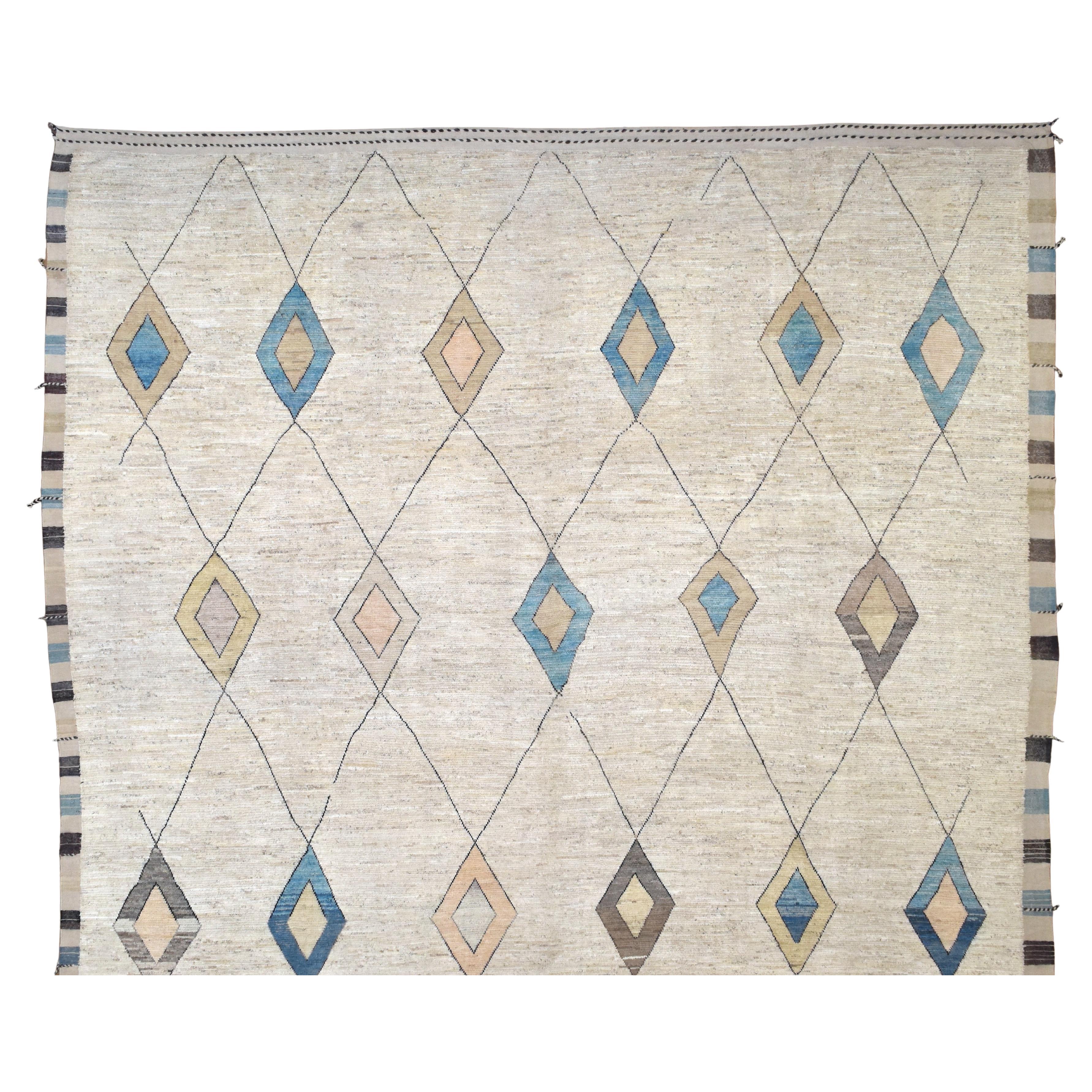 Tapis d'art populaire tribal multicolore à motif de diamants 17'3''x28'