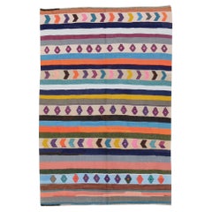 Antique Folk Art Multicolored Hand-Woven Wool Kilim 4'7''x6'10''