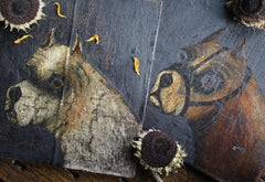 Folk Art Naive Pair of Early 19th Century Oil on Canvas Bull Dogs