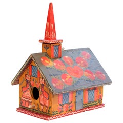 Folk Art Nancy Whorf Wood Vintage Bird House Signed Sculpture Painted Peter Hunt