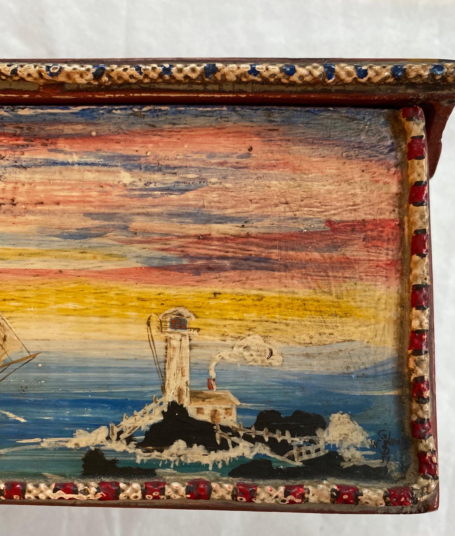 20th Century Folk Art Nantucket Miniature Decorated Sea Chest