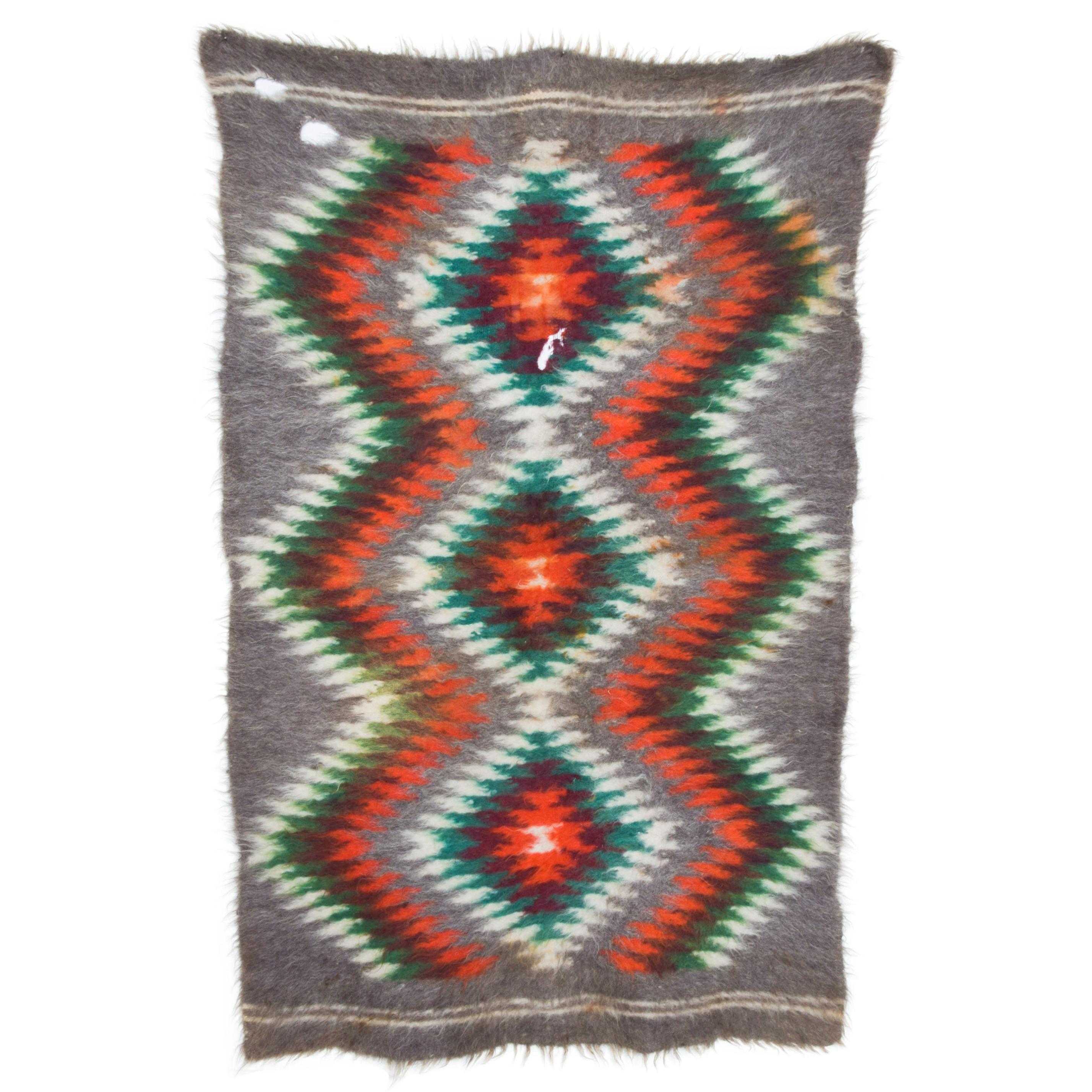 1960s Folk Art Native American Wool Blanket Wall Art Bold Bright 