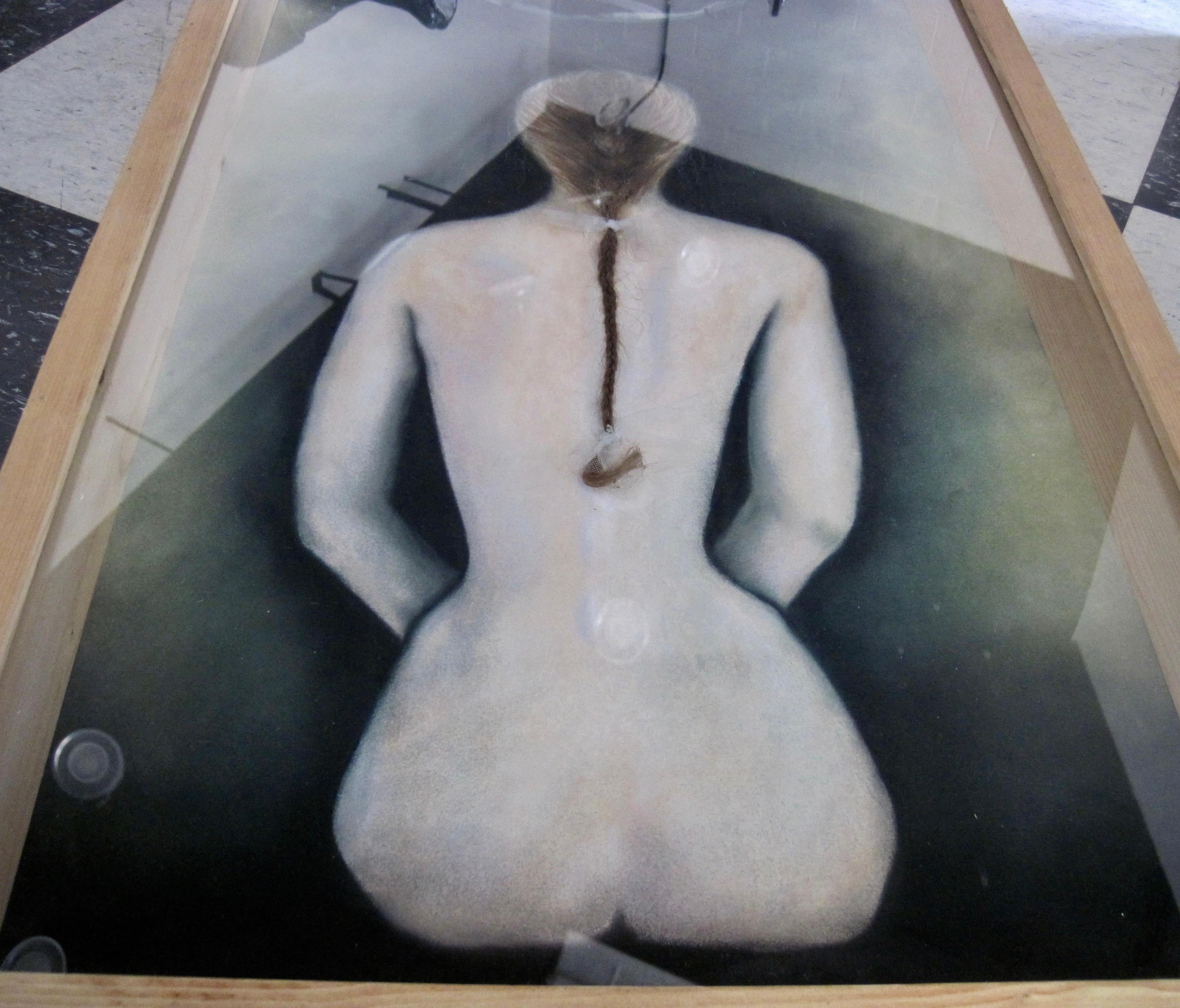 Fabric Folk Art Nude Female Figure Shadow Box Painting For Sale
