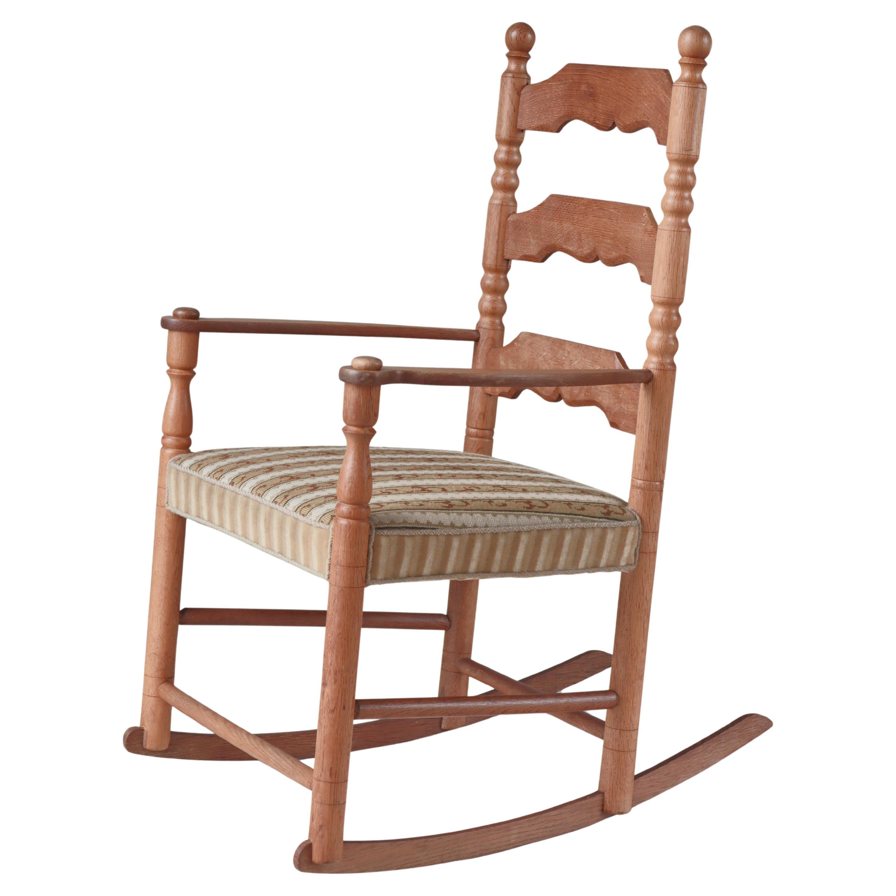 Folk Art Oakwood Rocking Chair by Cabinetmaker Hans Dau, Denmark, 1930s For Sale