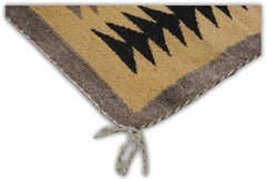 Folk Art Ochre and Black Wool Hand-Woven Rug 2'6''x5'