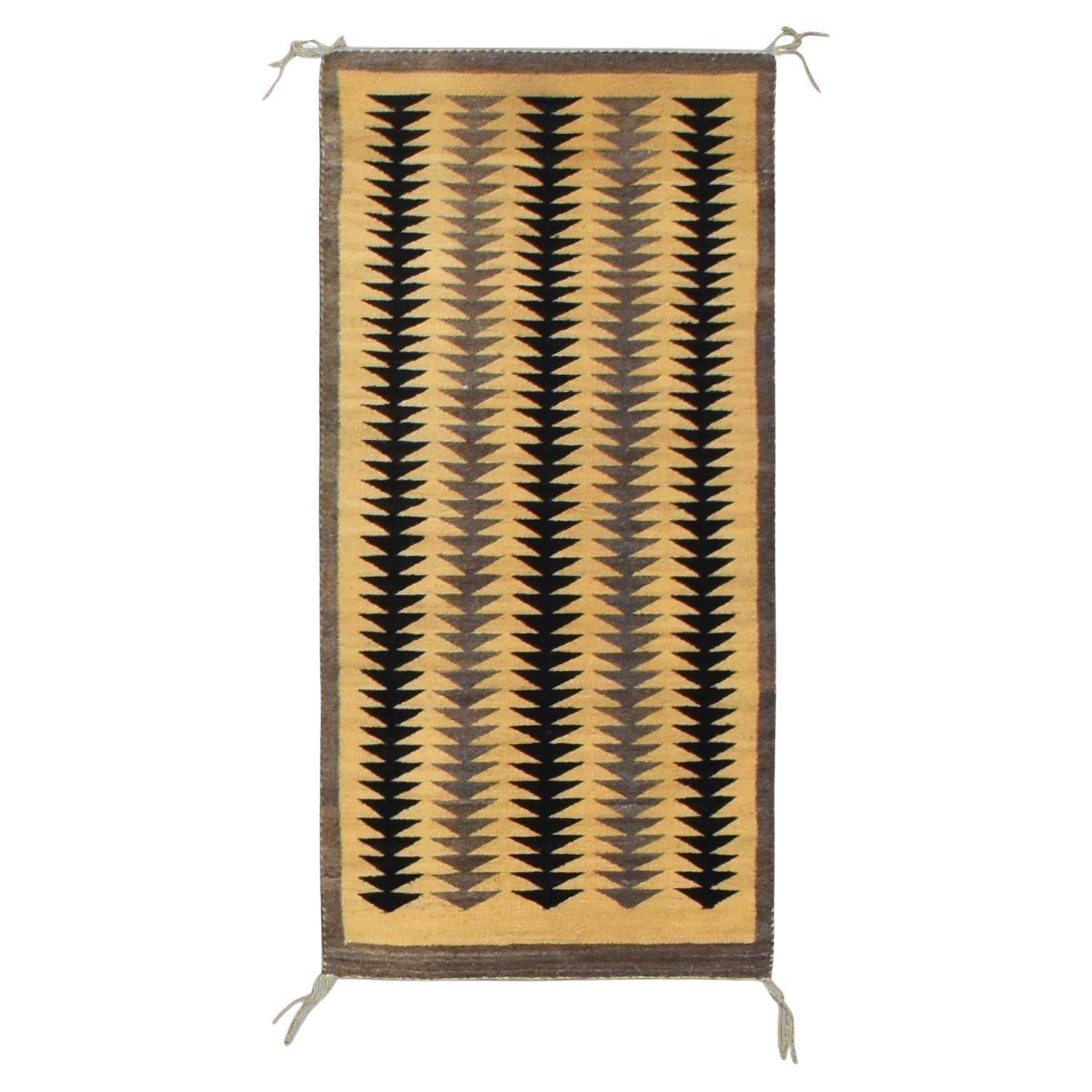Folk Art Ochre and Black Wool Hand-Woven Rug 2'6''x5'